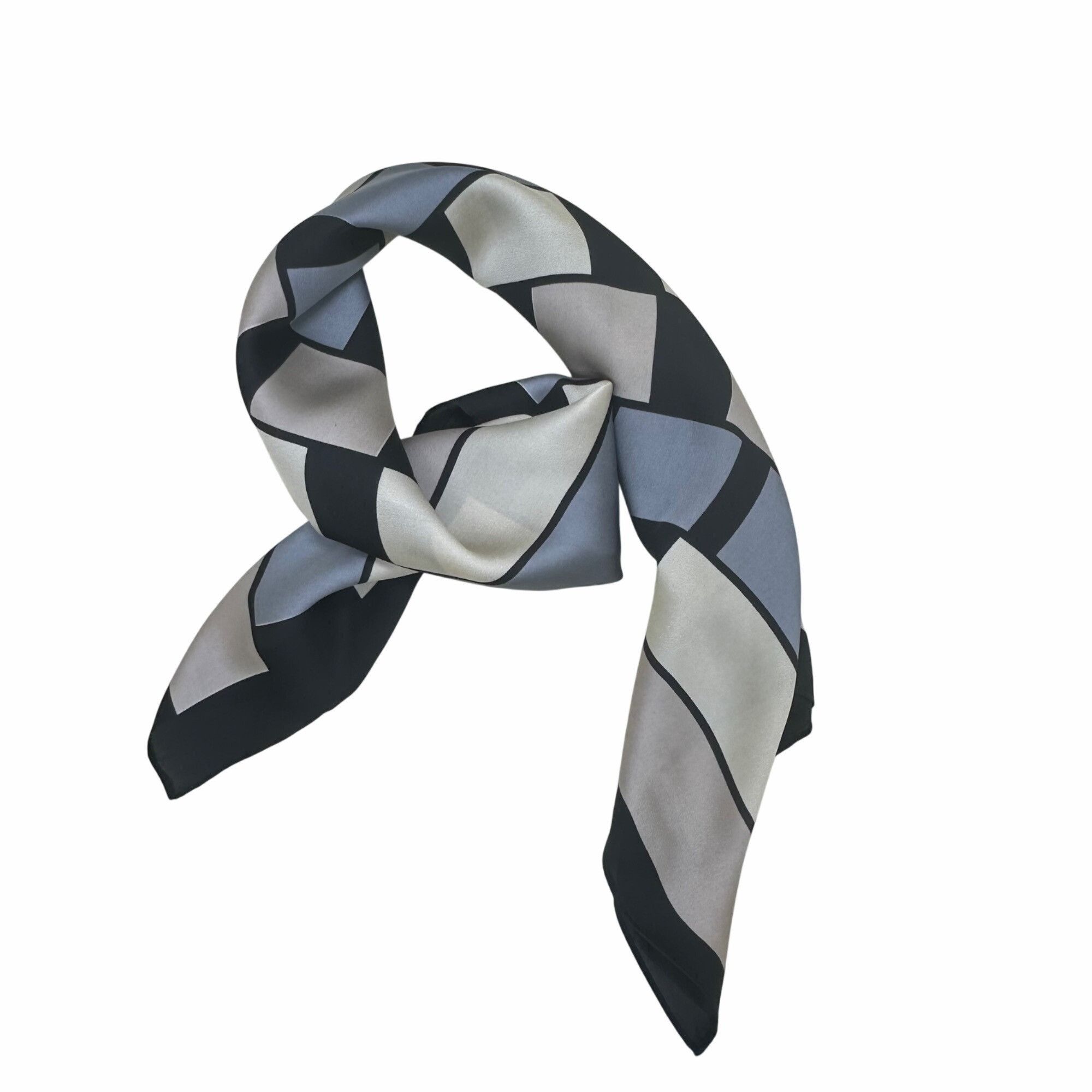 Other ✨Luxury Silky Square Scarf Black Gray Beige Geometric Block Size ONE SIZE - 4 Thumbnail