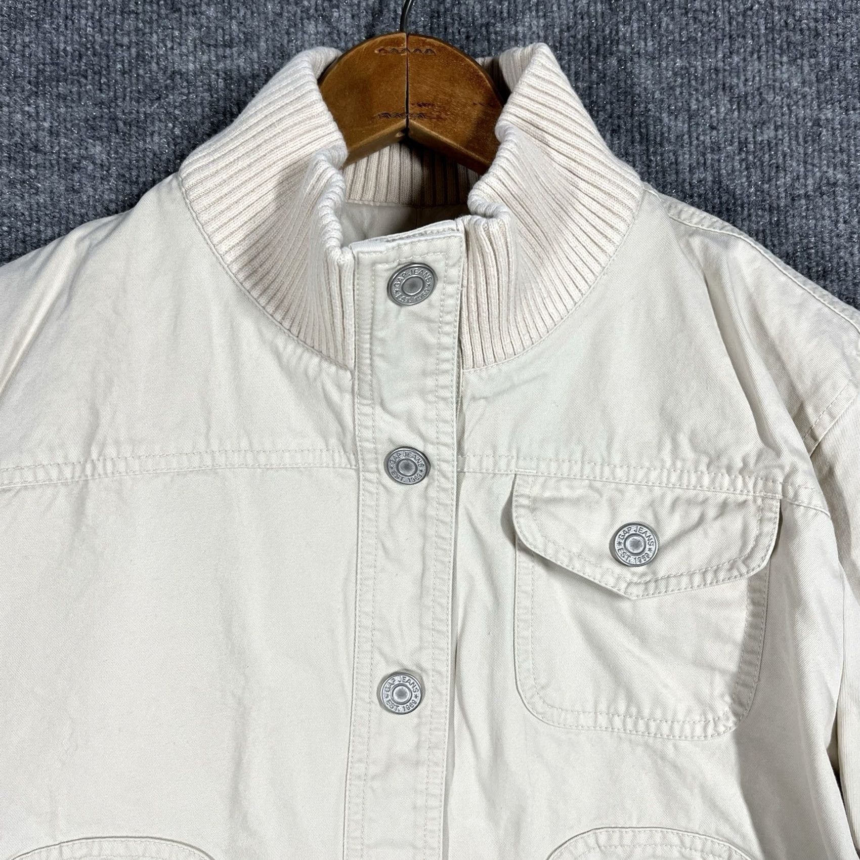 Gap VINTAGE Gap Bomber Jacket Womens XL White Cotton Biker Moto Jacket Women Vintage 90s 00s Size XL / US 12-14 / IT 48-50 - 2 Thumbnail