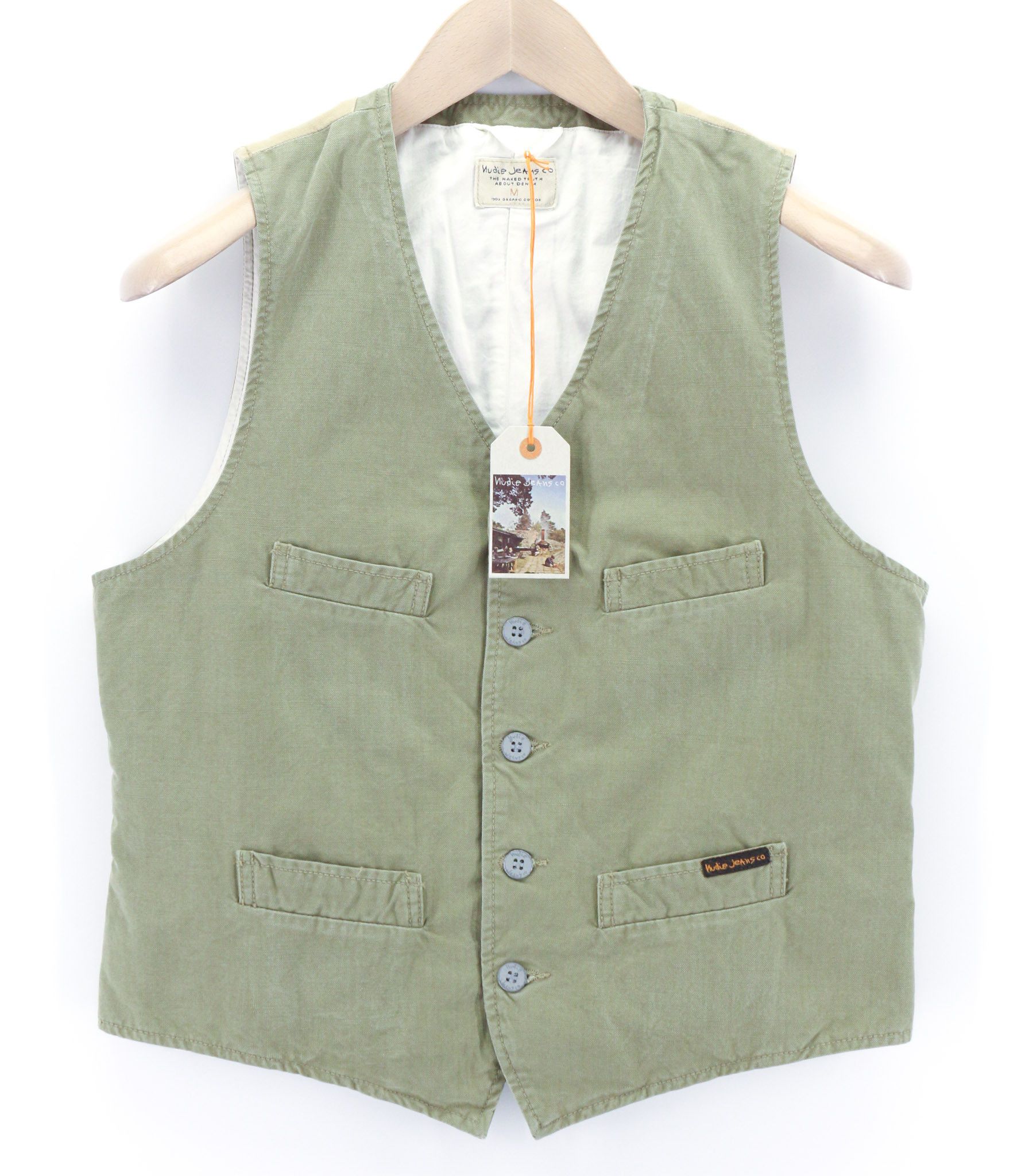 Nudie Jeans GUSTAV M Beech Green Organic Buttoned Thin Vest 80719 Size US M / EU 48-50 / 2 - 1 Thumbnail