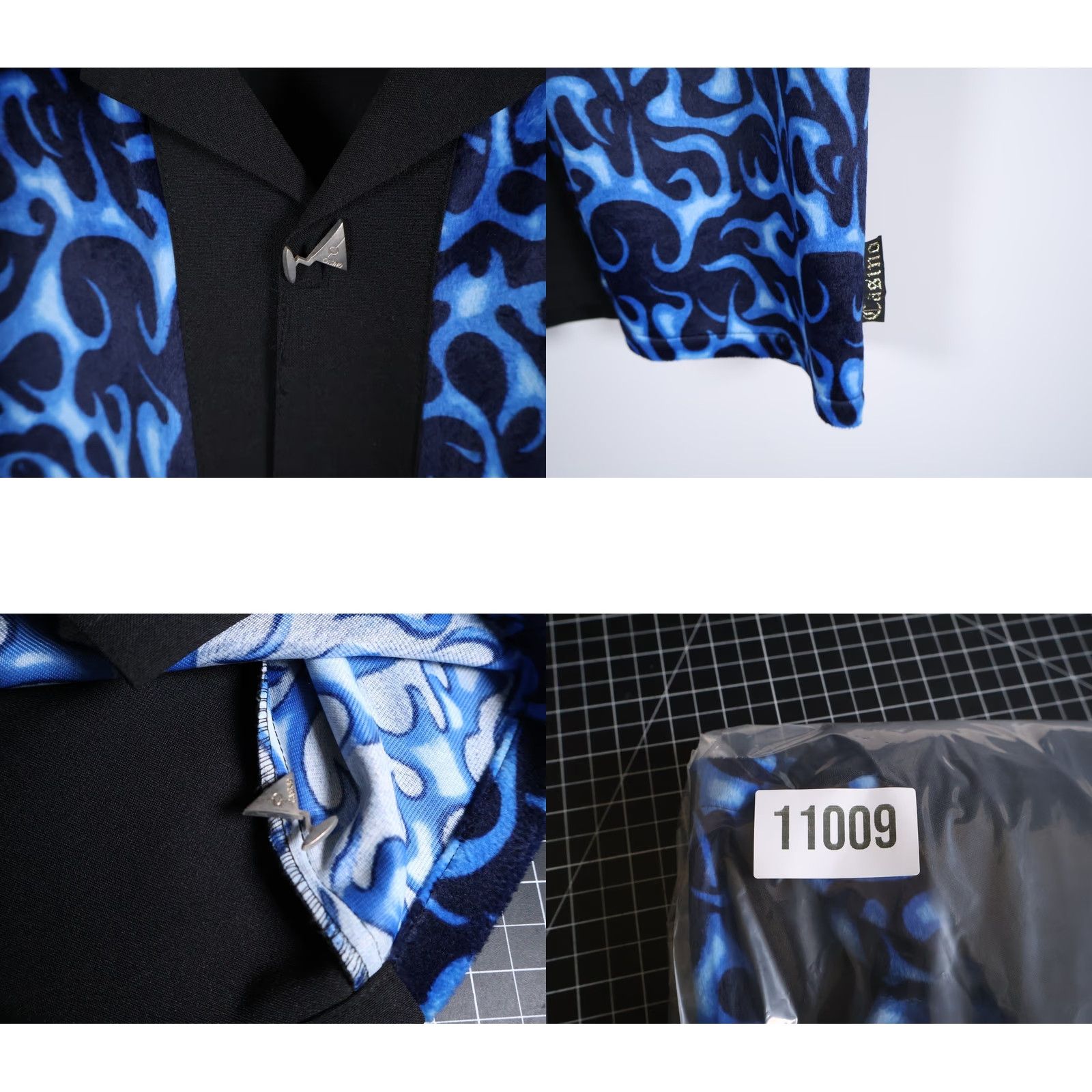 Velour VINTAGE Casino Wear Shirt Men's Large Black Blue Flame Velour Martini Buttons VTG Size US L / EU 52-54 / 3 - 9 Thumbnail