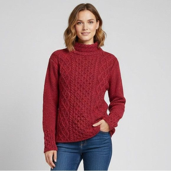 Aran Sweater Market Aran Red Speckled Wool Cashmere Cableknit Sweater - XL 🇮🇪 Size XL / US 12-14 / IT 48-50 - 1 Thumbnail