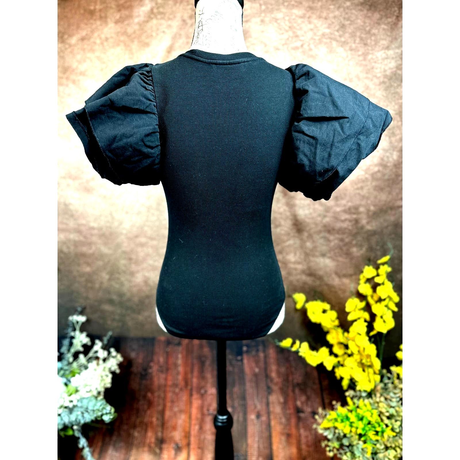 Zara Zara Puff Sleeve Ribbed Bodysuit - Black - size S Size S / US 4 / IT 40 - 9 Thumbnail