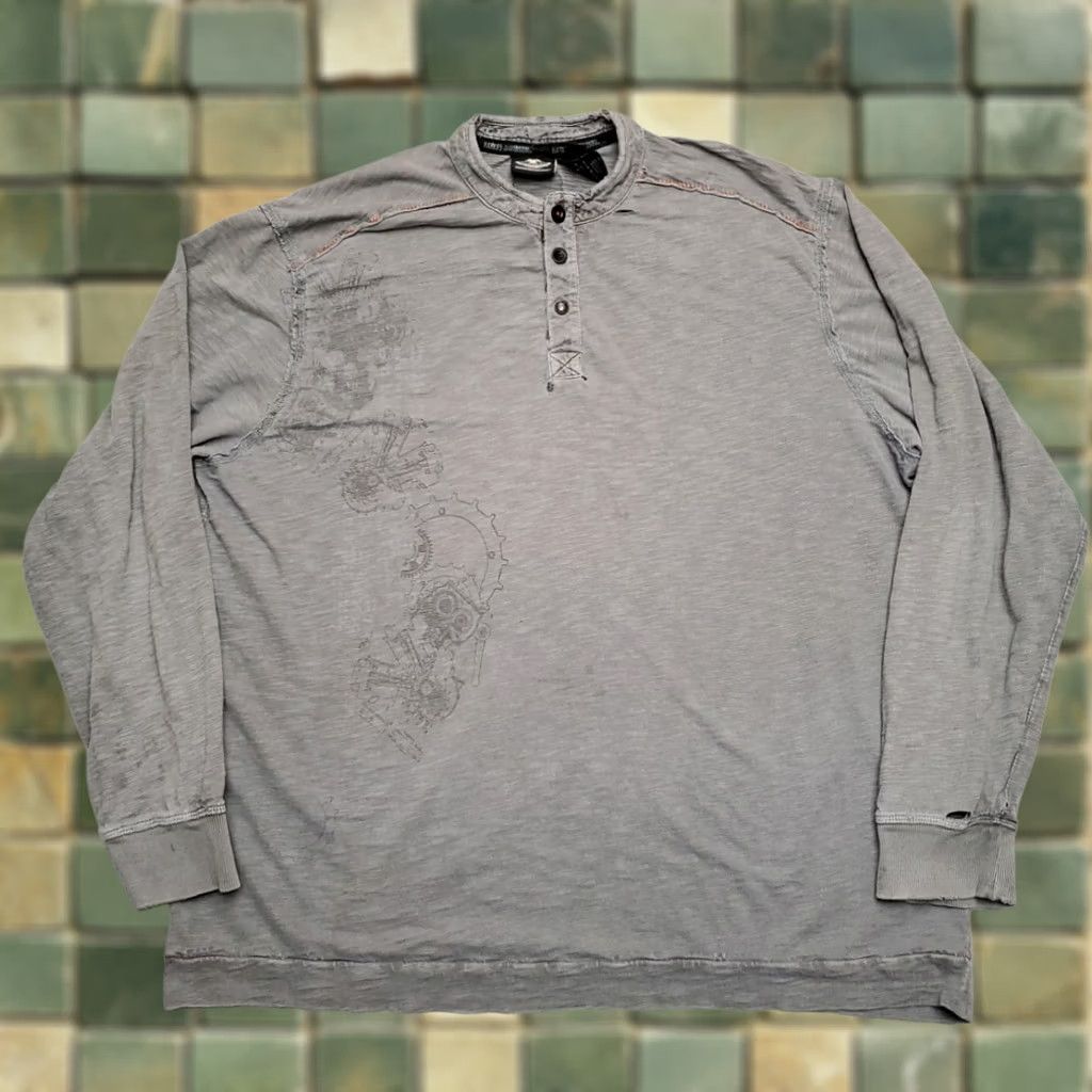 Harley Davidson Harley-Davidson Shirt Mens 2XL Gray Fully Embroidered Long Sleeve Y2K Casual Tee Size US XXL / EU 58 / 5 - 1 Thumbnail