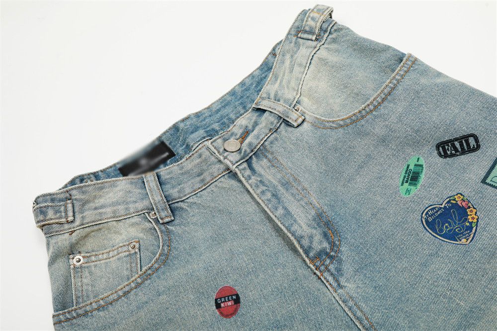 Jean Retro punk men's street loose fun cartoon print washed jeans Size US 32 / EU 48 - 3 Thumbnail