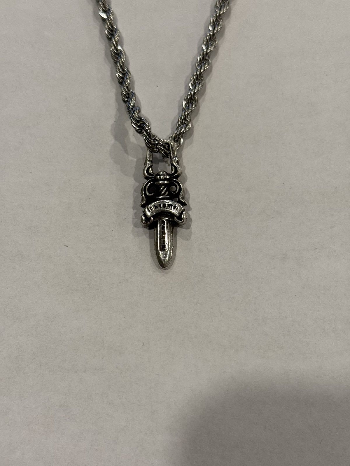 Chrome Hearts Dagger Pendant Silver Rope Chain Necklace 925