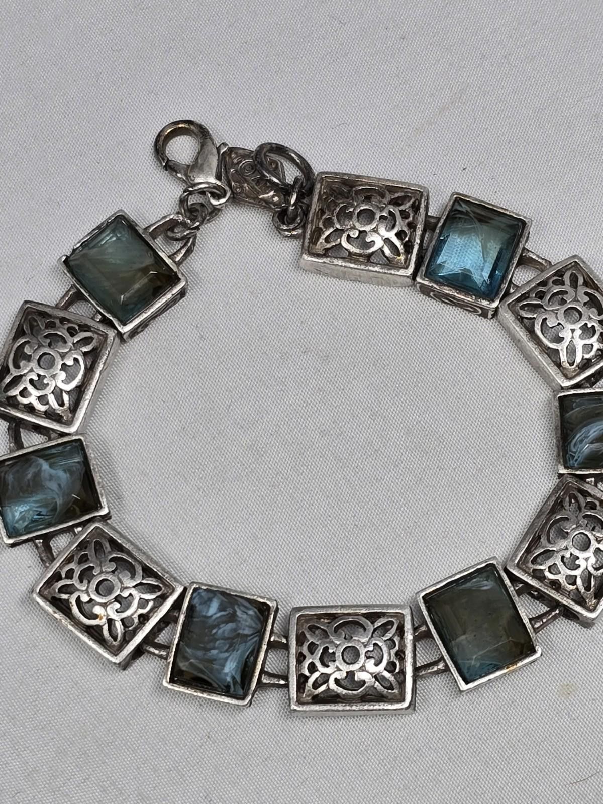 Other ​Vtg Anne Klein Blue Swirl Glass Filigree Link Bracelet 7" Size ONE SIZE - 1 Thumbnail