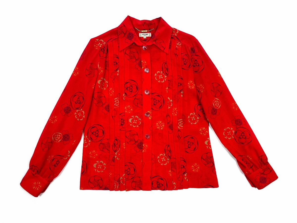 Celine Vintage 80s CELINE Paris Skirt Suit Red Floral Wool Size 40 Size M / US 6-8 / IT 42-44 - 5 Thumbnail