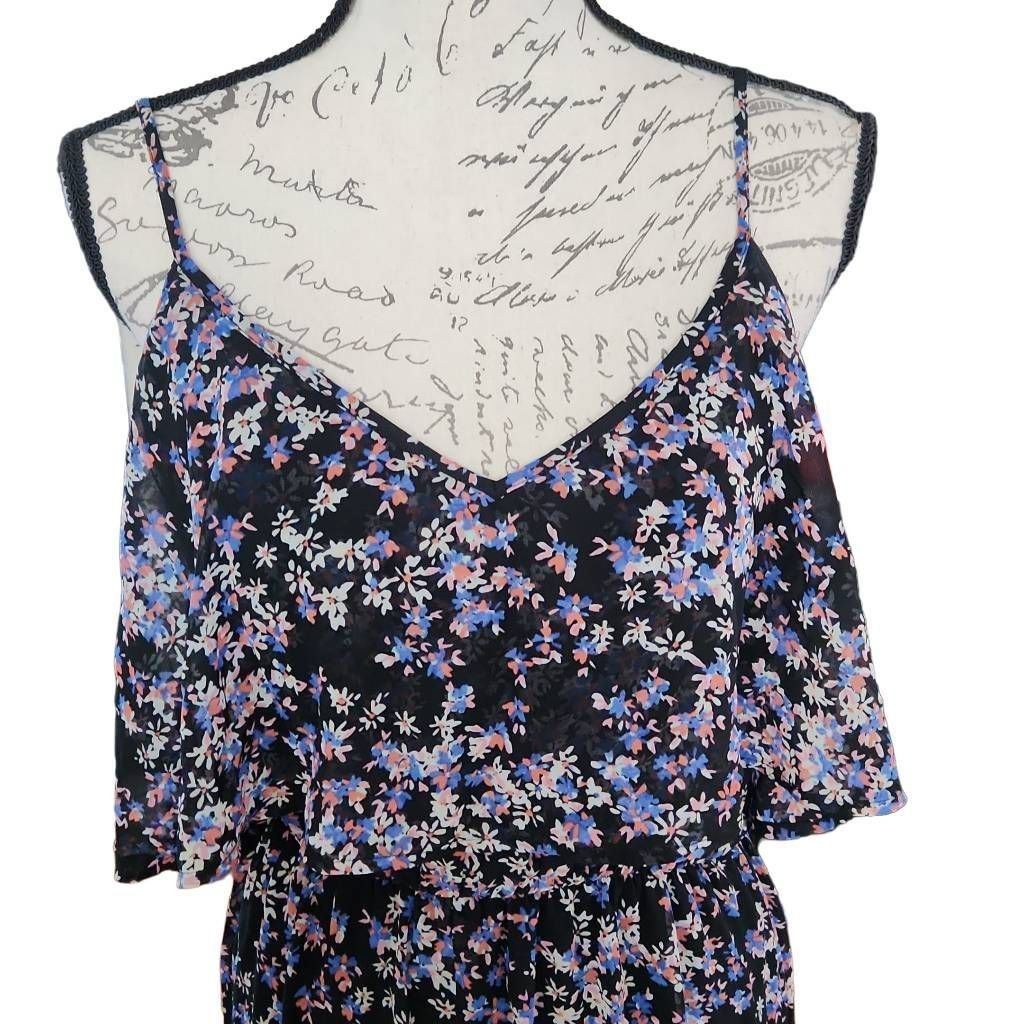 Express Express Women's Size Medium Black Blue Floral Print Flounce Size M / US 6-8 / IT 42-44 - 4 Thumbnail