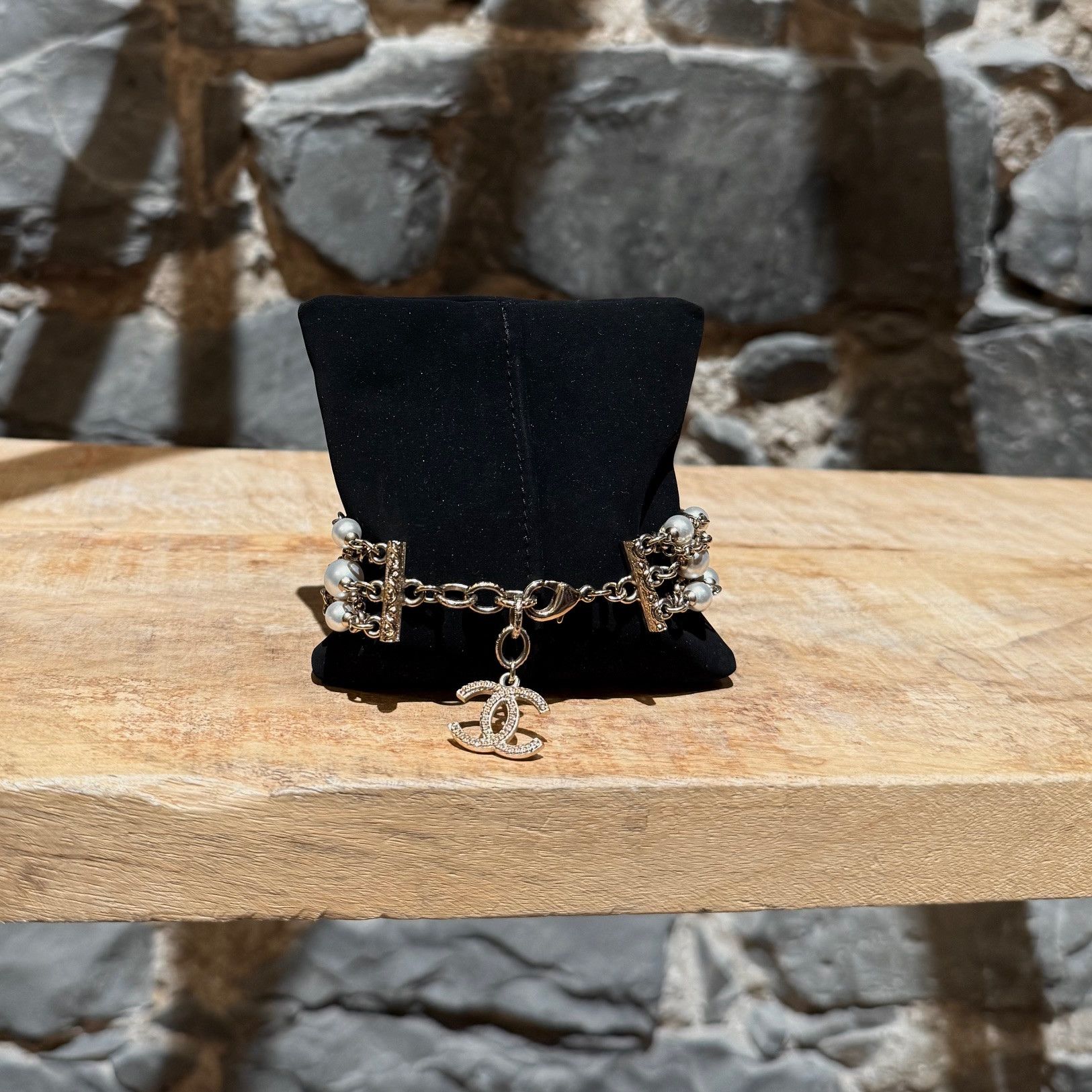 Chanel 2017 Faux Pearl Cross Gripoix CC Multistrand Bracelet