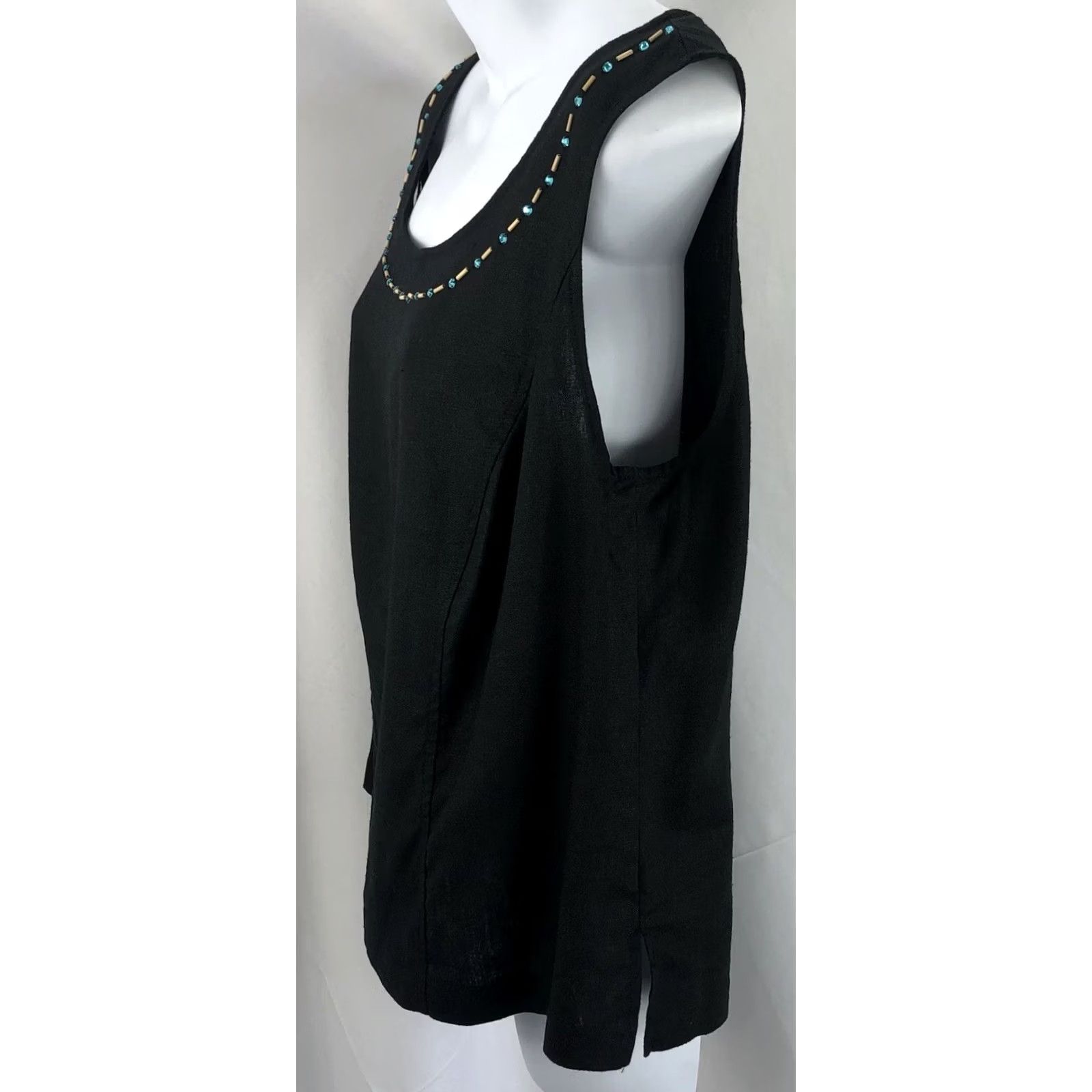 Vintage VINTAGE Dressbarn Linen Sleeveless Tank Top 14W Beaded Slits Boho Southwestern Hippie Beach Casual Summer Spring Fall Womens Size XL / US 12-14 / IT 48-50 - 2 Thumbnail