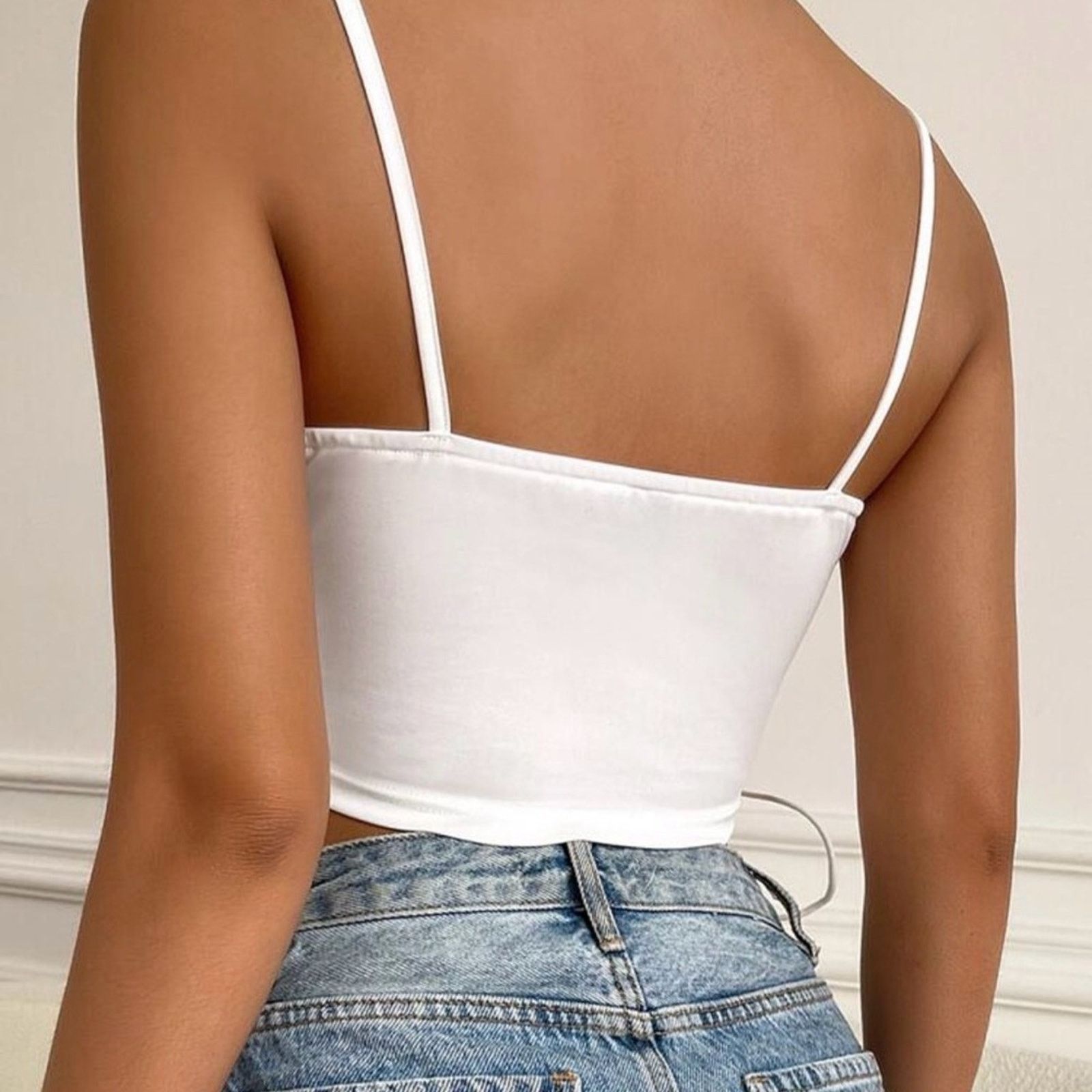 Other New Y2K Chic White Floral Lace-Up Crop Top size S Size S / US 4 / IT 40 - 2 Thumbnail