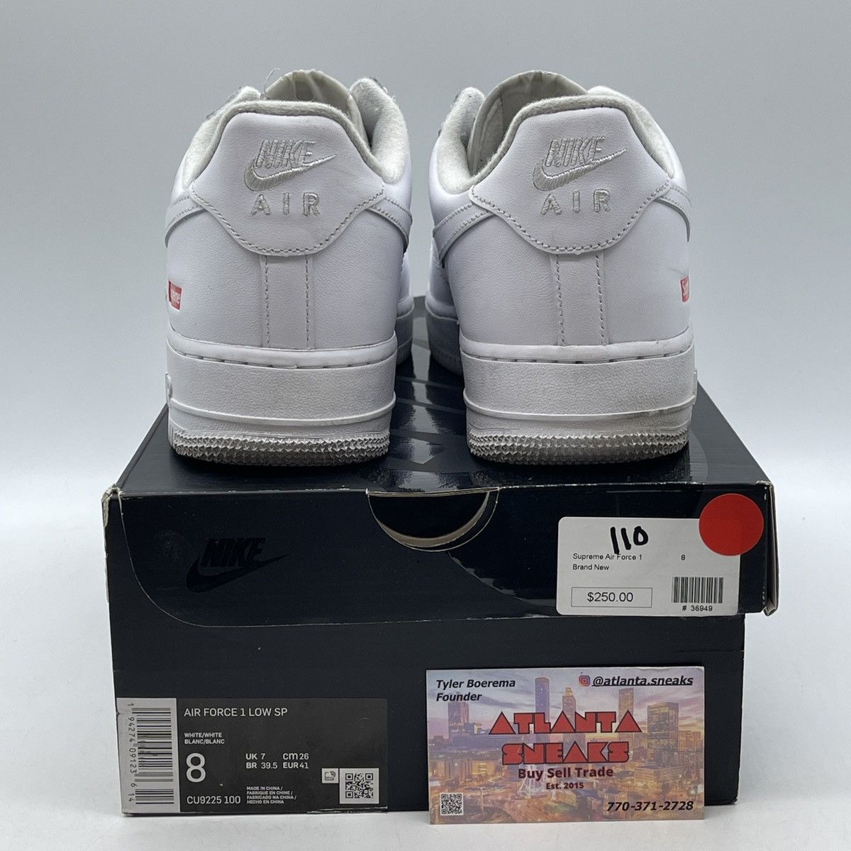 Nike Supreme x air force 1 low box logo white Size US 8 / EU 41 - 3 Thumbnail