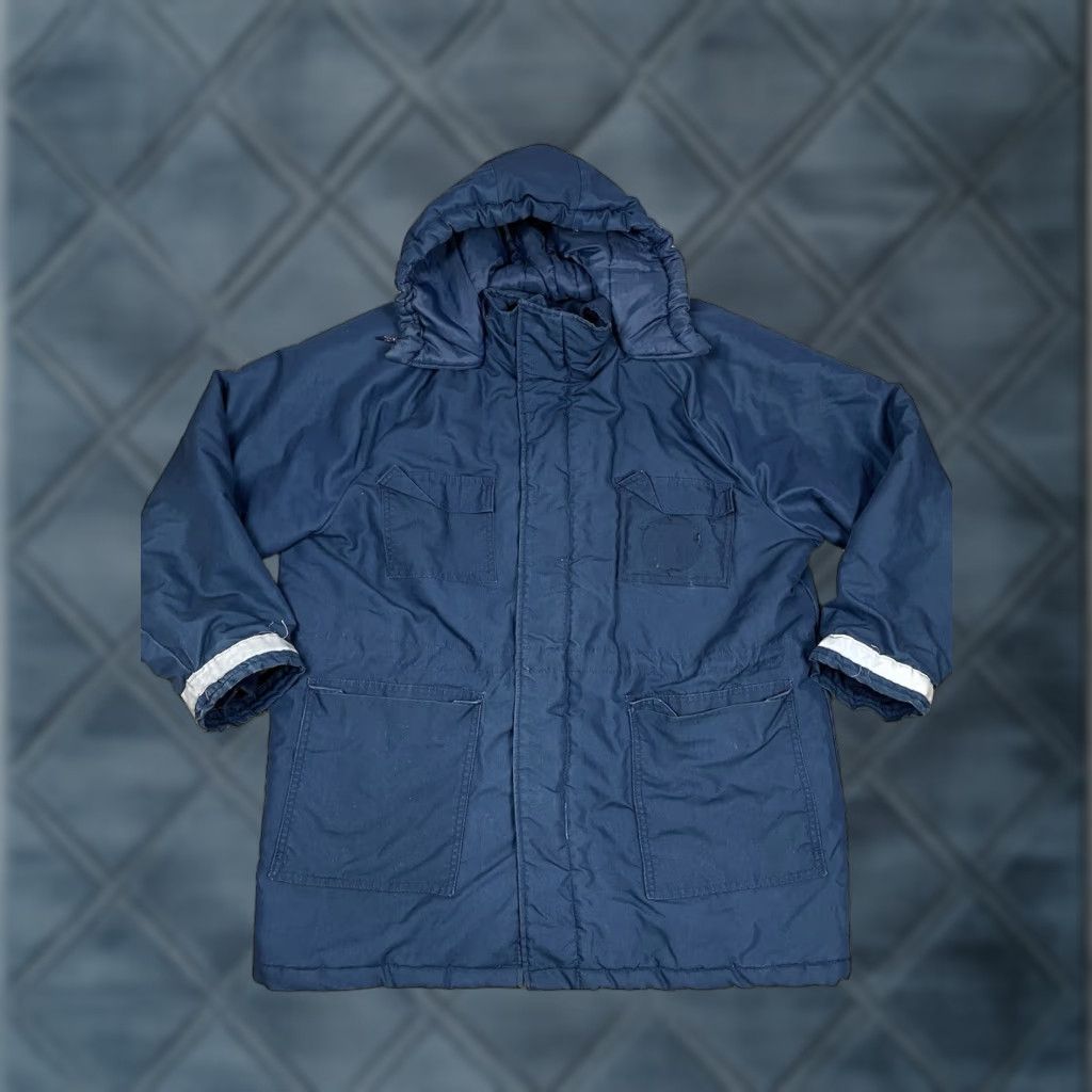 Red Kap VINTAGE Red Kap Jacket XL Mens Blue Hooded Full Zip Insulated USA Made Long Parka Winter Fall Lined Pockets Removable Hood Size US XL / EU 56 / 4 - 1 Thumbnail