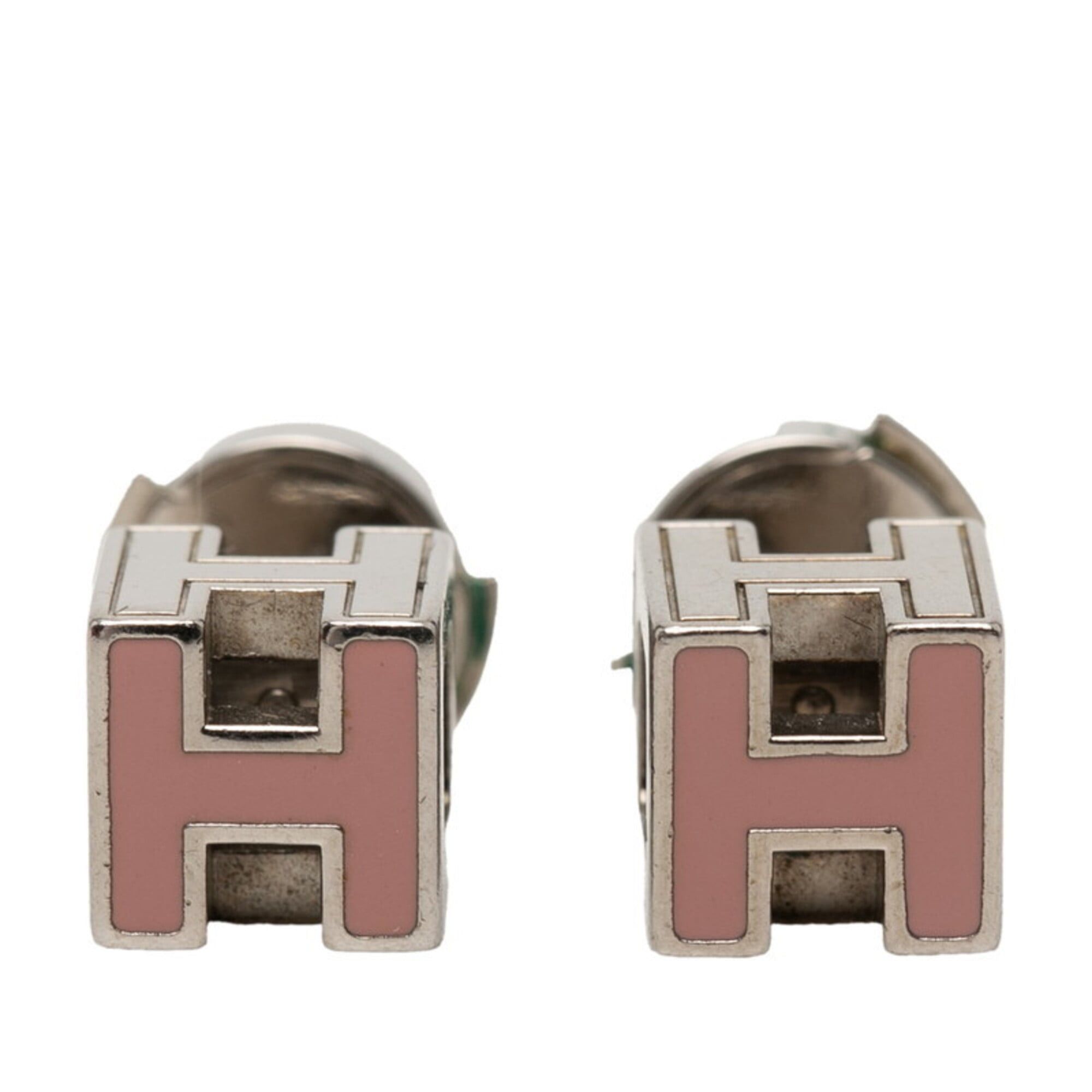 Hermes Hermes Cage d'H H-Cube Logo Stud Earrings, Silver and Pink Metal, Women's HERMES Size ONE SIZE - 1 Thumbnail