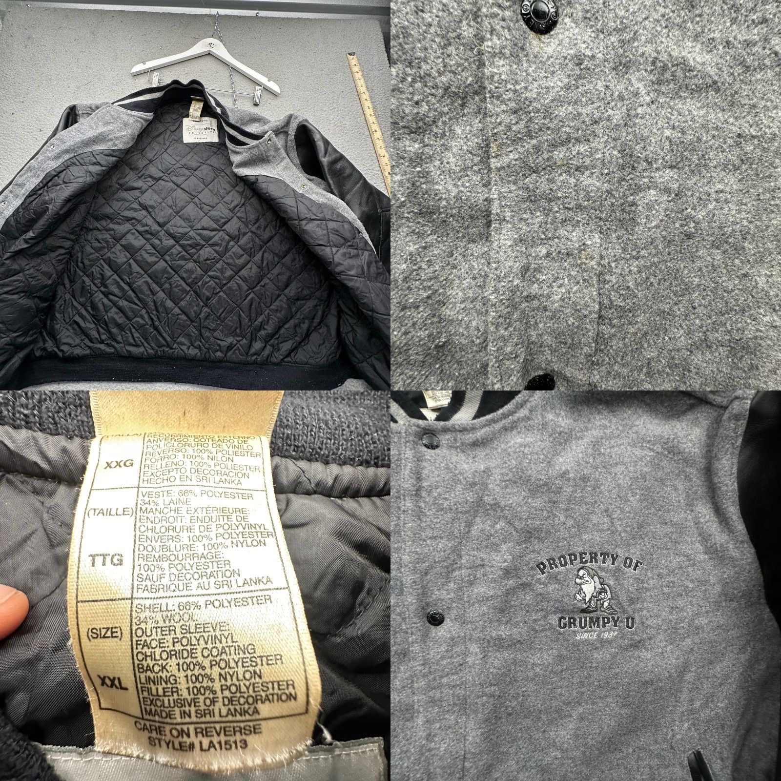 Disney VINTAGE Disney Grumpy U Wool Blend Varsity Bomber Jacket Men 2XL Gray Faux Leather Snap TEARS Jackets Mens Size US XXL / EU 58 / 5 - 9 Thumbnail