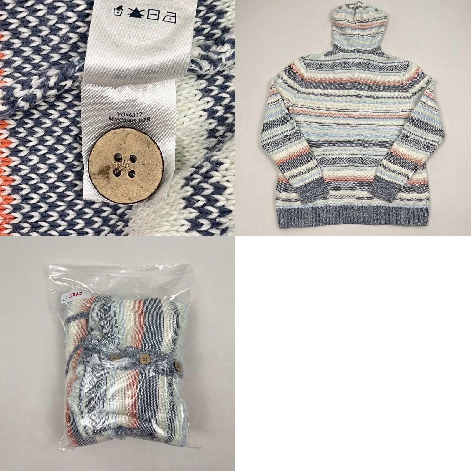 Faherty Faherty Cove Poncho Hoodie Sweater Mens XL Knit Southwest Aztec Sierra Paradise Jacket Pullover Hooded Multicolor Striped Casual Travel Activewear Size US XL / EU 56 / 4 - 8 Thumbnail