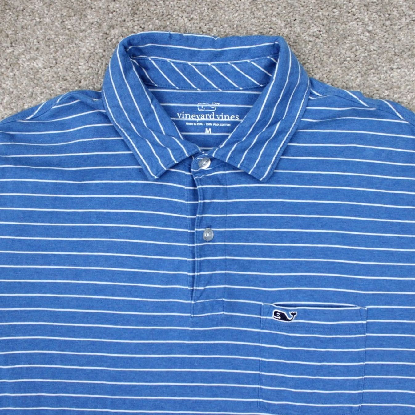 Vineyard Vines Vineyard Vines Polo Shirt Mens Medium Blue/White Stripe Short Sleeve Size US M / EU 48-50 / 2 - 5 Thumbnail