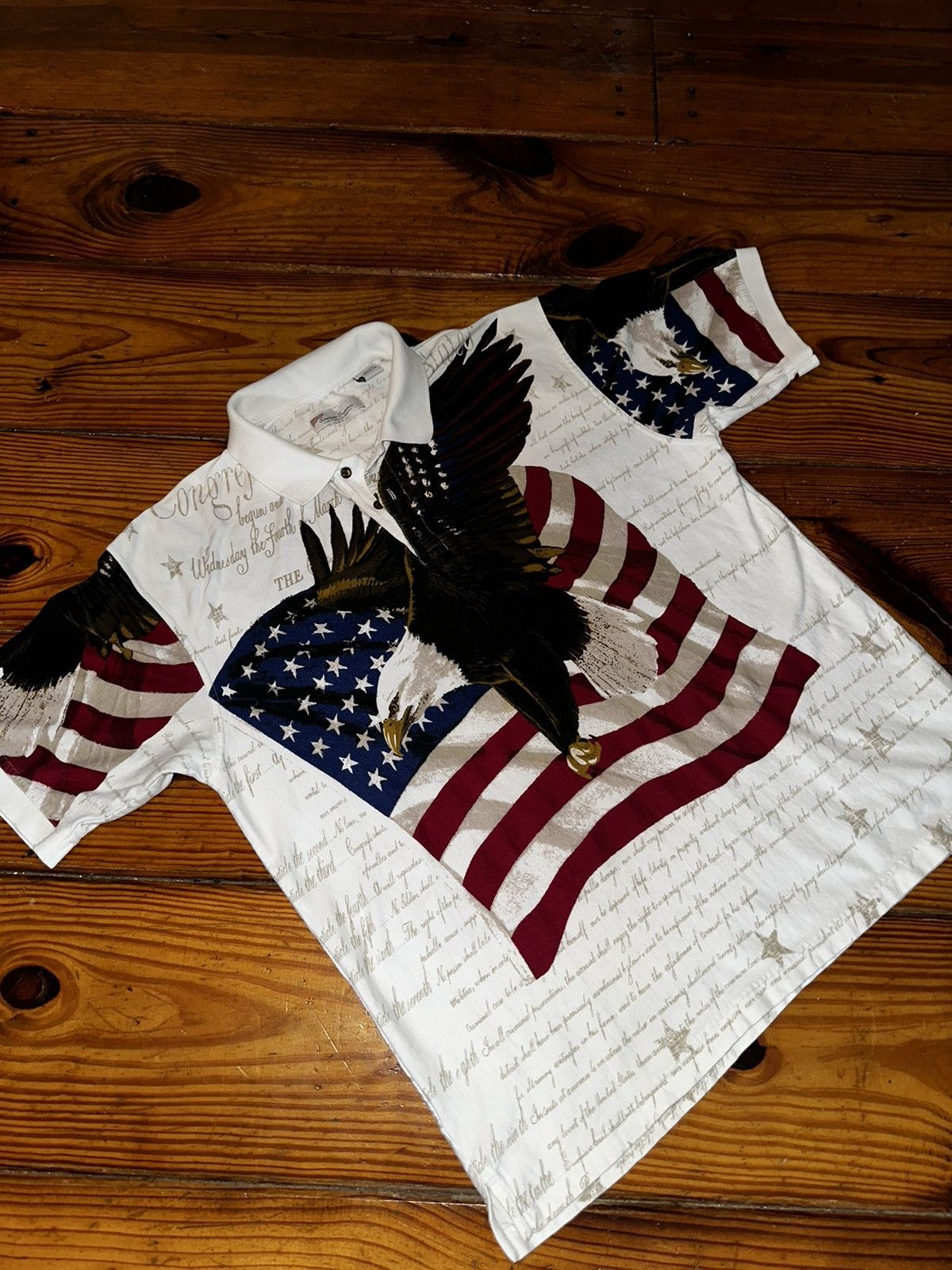 image of America Y2K Patriot Polo Shirt in White, Men's (Size XL)