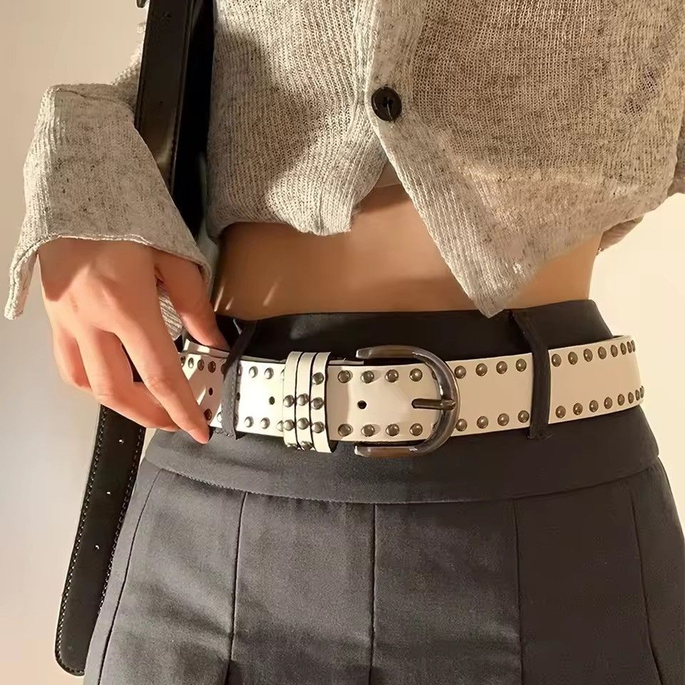 Japanese Brand Punk Rock Studded PU Leather Belt Size 32 - 2 Thumbnail