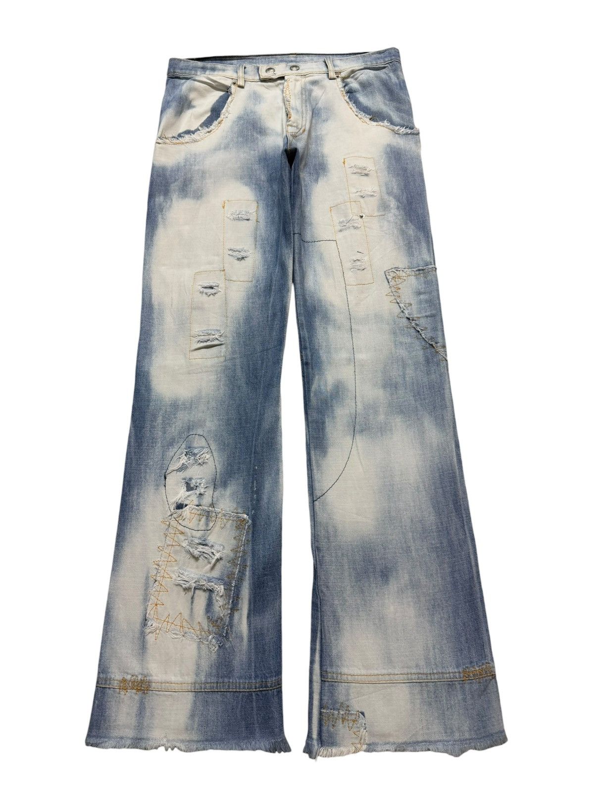 If Six Was Nine Vintage Y2K Japanese Brand Acid Wash Sashiko Patch Wide Leg Size US 32 / EU 48 - 1 Thumbnail
