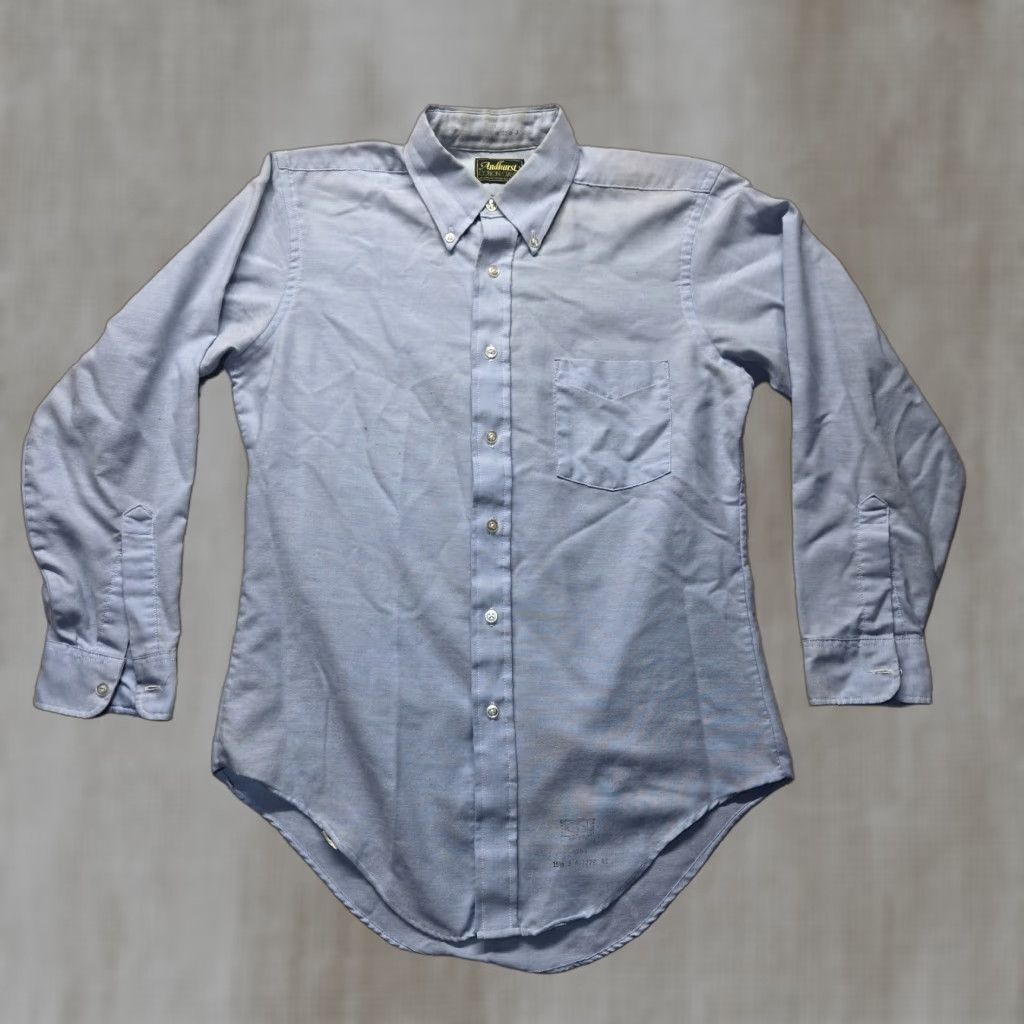 Vintage ANDHURST Shirt Button-Up Solid Blue Long Sleeve Adult Men XL 15.5 Cotton Polyester Casual Travel 80s 90s Sports Mens Size US XL / EU 56 / 4 - 1 Thumbnail