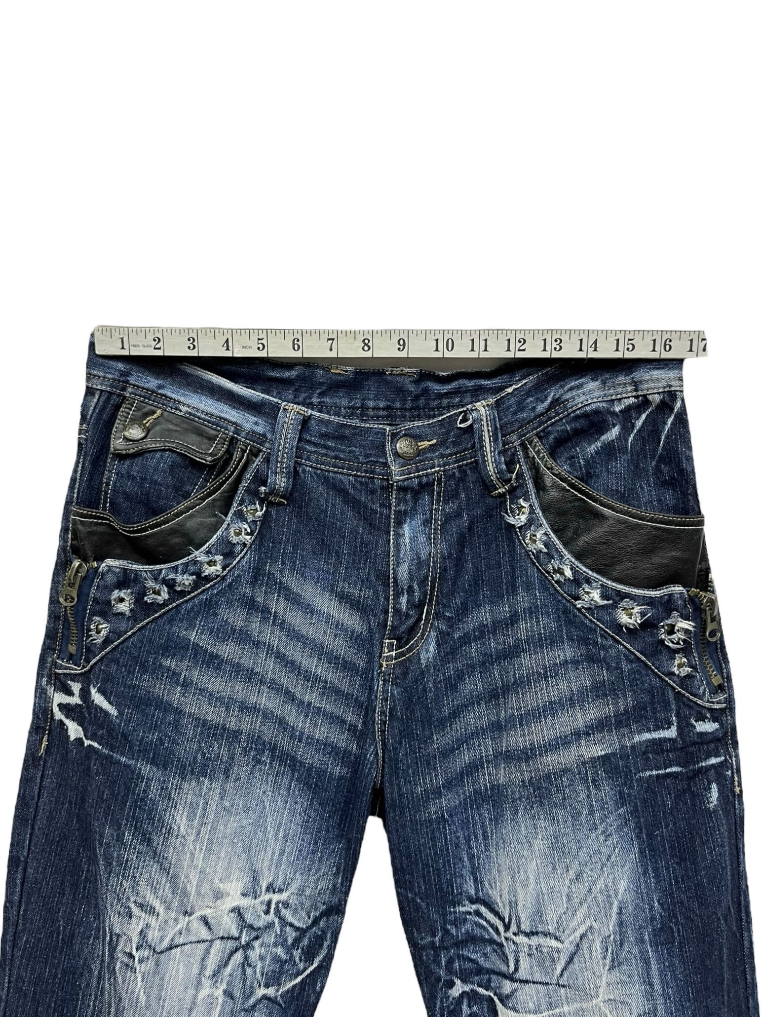 Seditionaries FYE🔥Vtg 90’s TRIXY Punk Studded Acid Wash Blue Flare Denim Size US 33 - 24 Thumbnail
