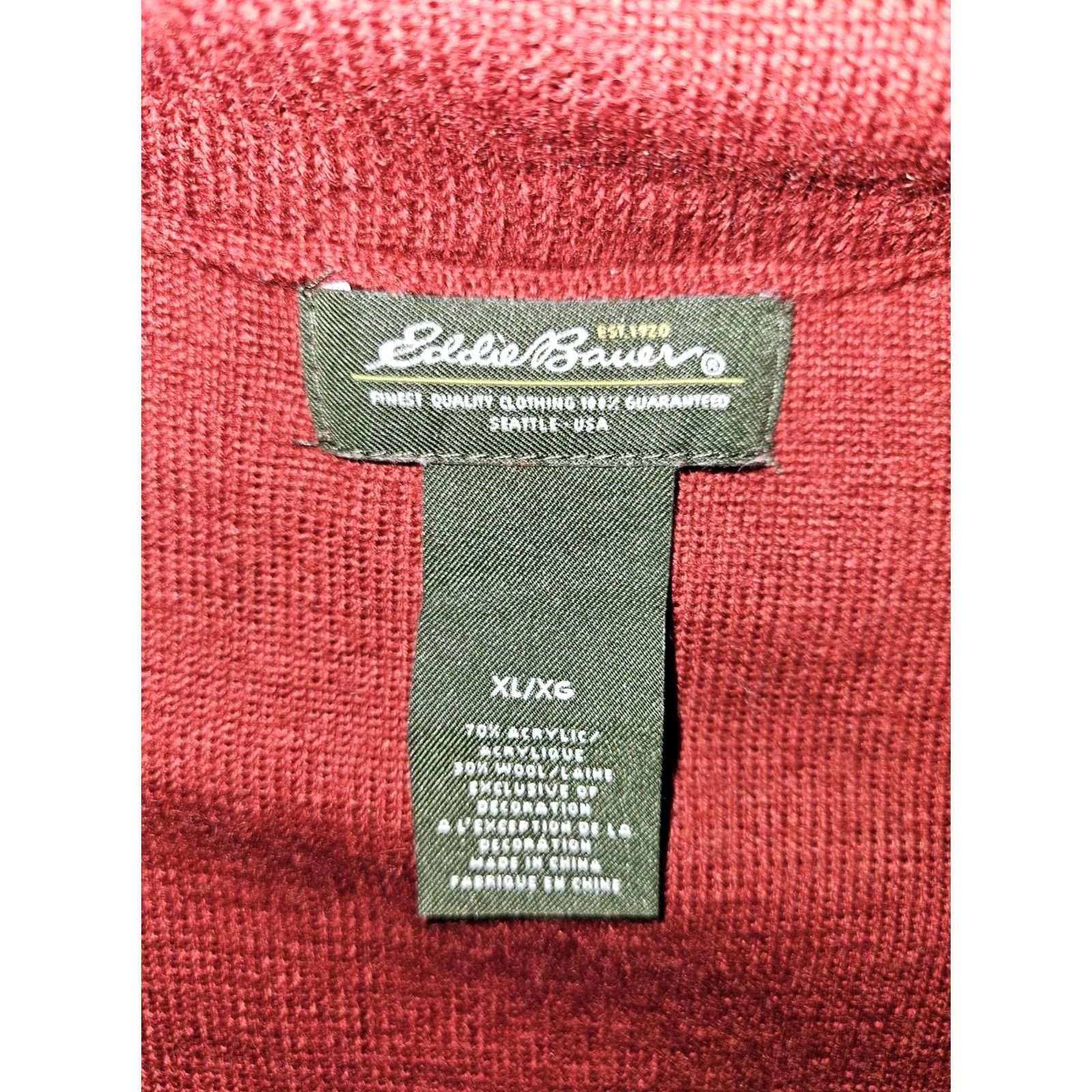 Eddie Bauer Eddie Bauer Full Zip Sweater Women's XL Red Fair Isle Wool Blend Classic Holiday Outdoor Ski Size XL / US 12-14 / IT 48-50 - 2 Thumbnail