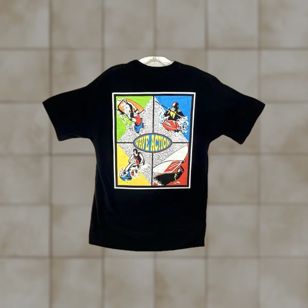 Vintage VINTAGE St. John's Bay Men's T-Shirt Medium Black 90s Water Sports Double Sided Crew Neck Cotton Size US M / EU 48-50 / 2 - 1 Thumbnail