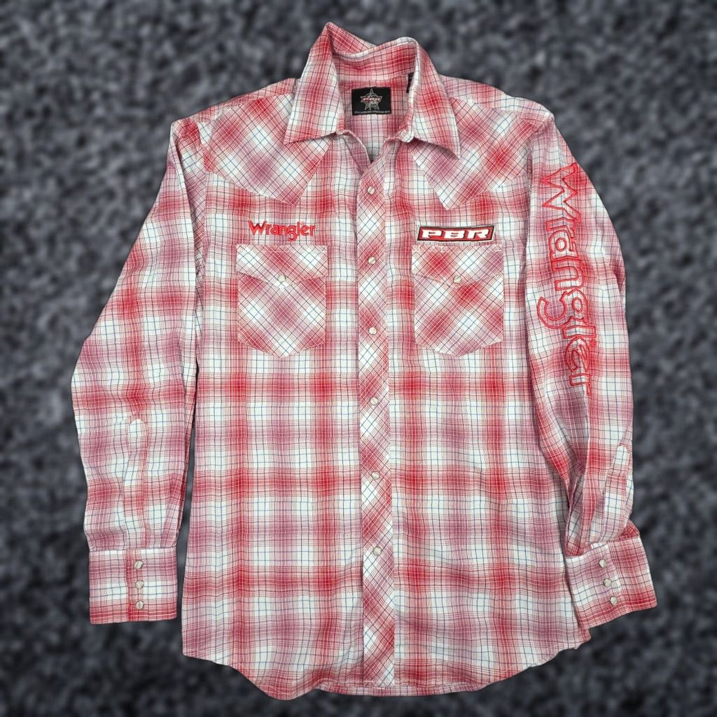 Wrangler Wrangler PBR Pearl Snap Shirt Mens Small Red White Western Rodeo Cowboy Shirt Size US S / EU 44-46 / 1 - 1 Thumbnail