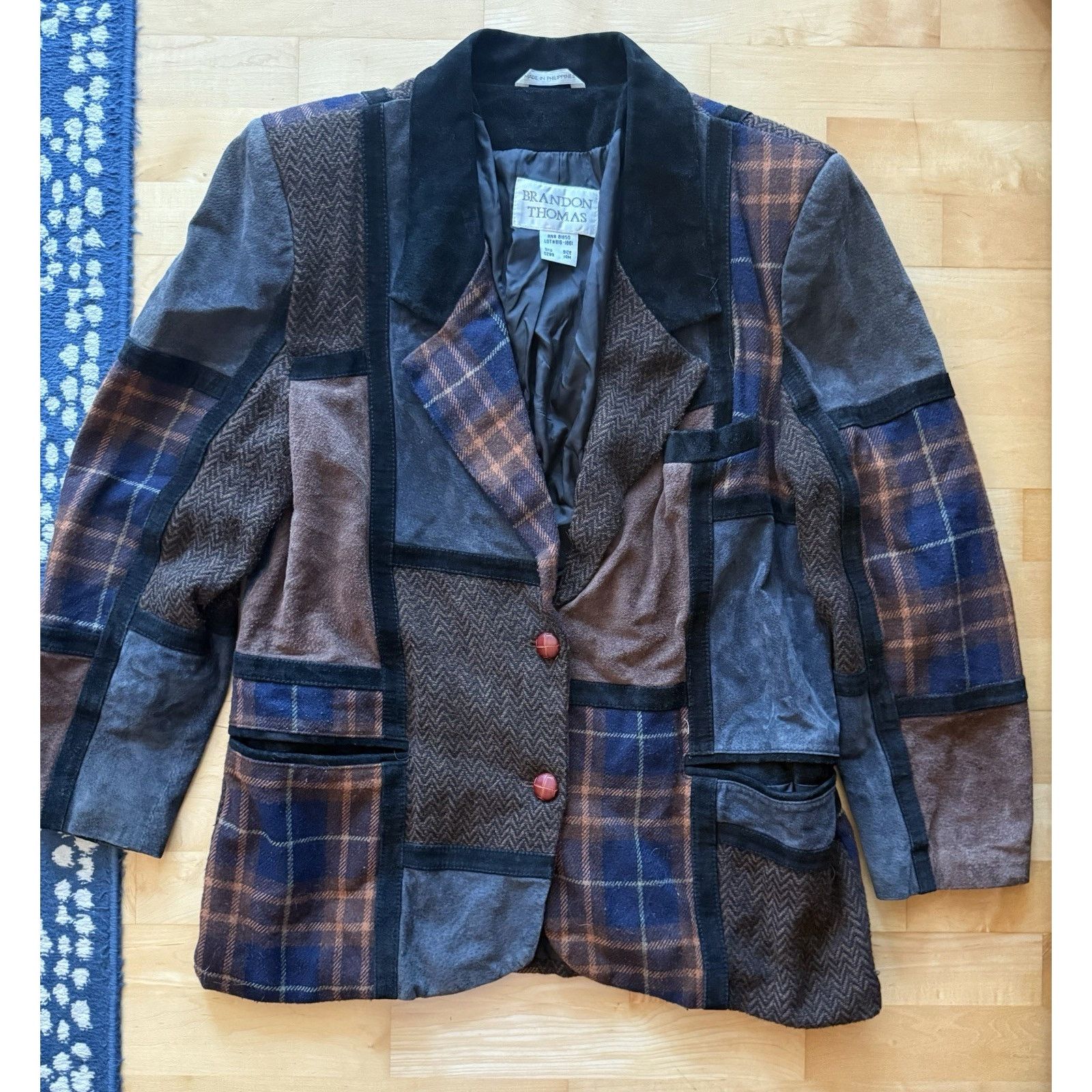 Vintage Vtg Brandon Thomas Leather Wool Jacket Blazer Patchwork 14 Size XL / US 12-14 / IT 48-50 - 1 Thumbnail