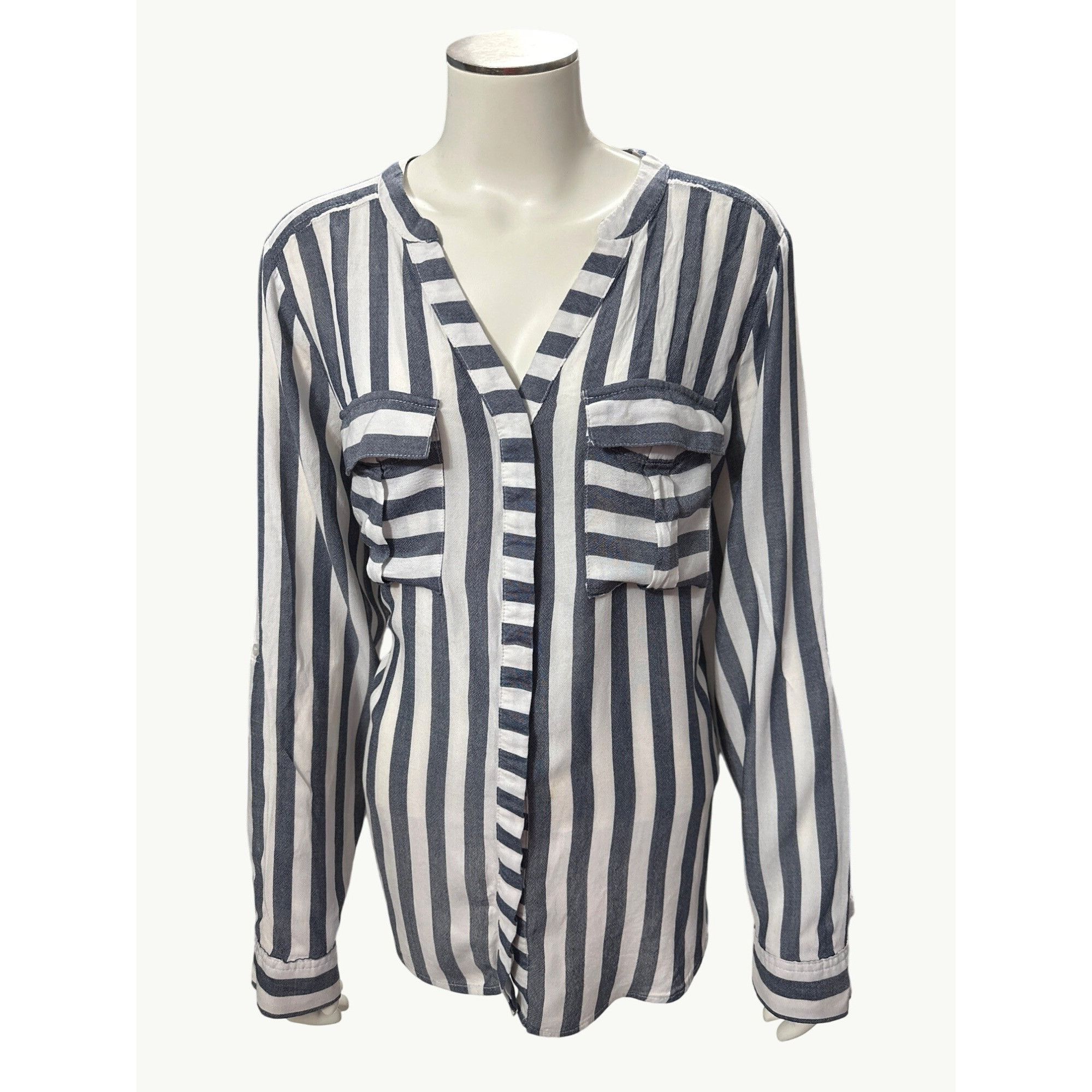 Other A.N.A. Striped Long Sleeve Rayon Blouse Size Large Breathabl Size L / US 10 / IT 46 - 1 Thumbnail
