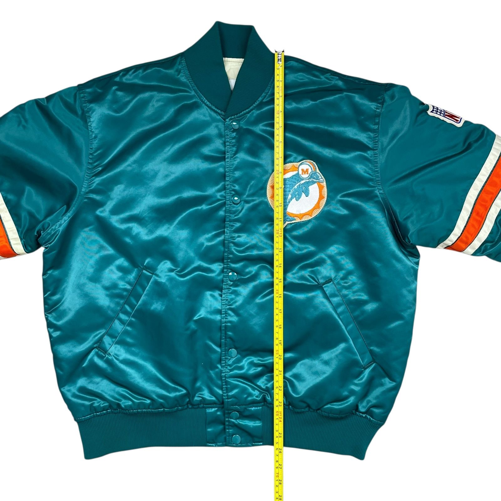NFL VTG 90s MIAMI DOLPHINS STARTER SATIN JACKET SPELL OUT Sz L Size US L / EU 52-54 / 3 - 11 Thumbnail