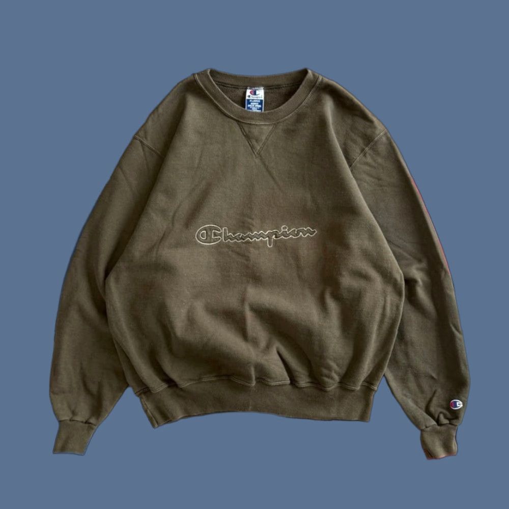Champion VINTAGE Champion Embroidered Crewneck Sweatshirt Men XL Brown 90s Crew Neck Long Sleeve Pullover Solid Sweatshirt Regular Fit World Mexico Size US XL / EU 56 / 4 - 1 Thumbnail