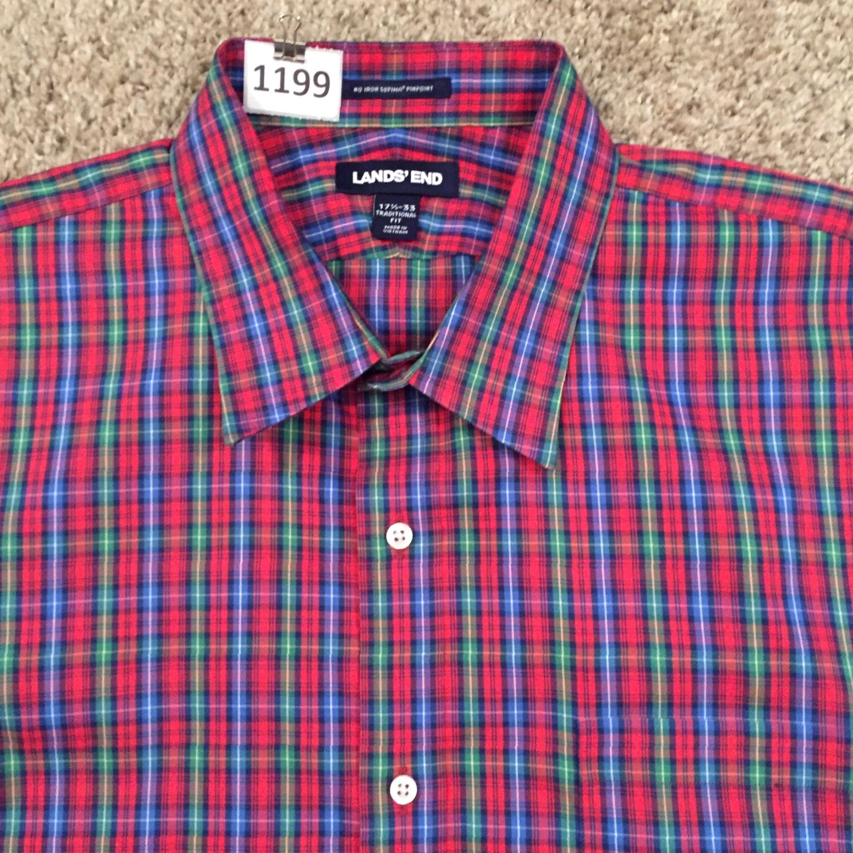 Lands' End Lands' End Button-Up Shirt Mens 17.5 Red Plaid Long Sleeve Shirt Mens Red Plaid Button-Up 17.5 Lands' End Size US XXL / EU 58 / 5 - 3 Thumbnail