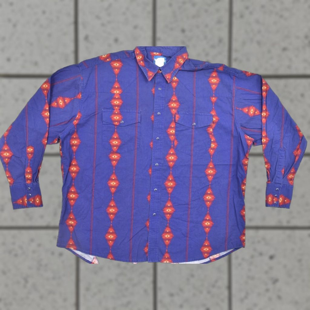 Wrangler VINTAGE Wrangler Western Shirt Men 2XL Blue Aztec Diamond Geometric Snap Cotton VTG Size US XXL / EU 58 / 5 - 1 Thumbnail