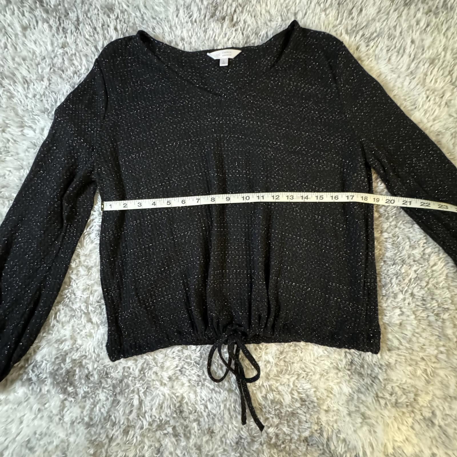 Designer LC Lauren Conrad Large Knit Puff Sleeve Black Silver Shimm Size L / US 10 / IT 46 - 12 Thumbnail