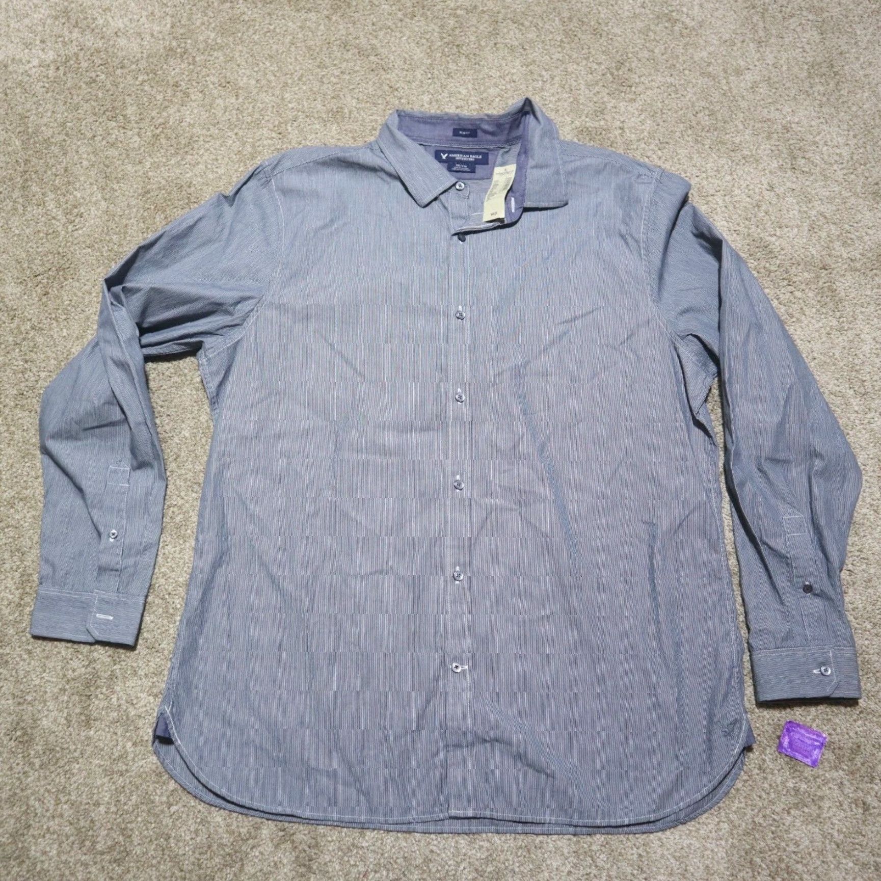 American Eagle Outfitters American Eagle Outfitters Shirt 2XL Blue Striped Long Sleeve Button-Up Men Slim Fit Size US XXL / EU 58 / 5 - 3 Thumbnail