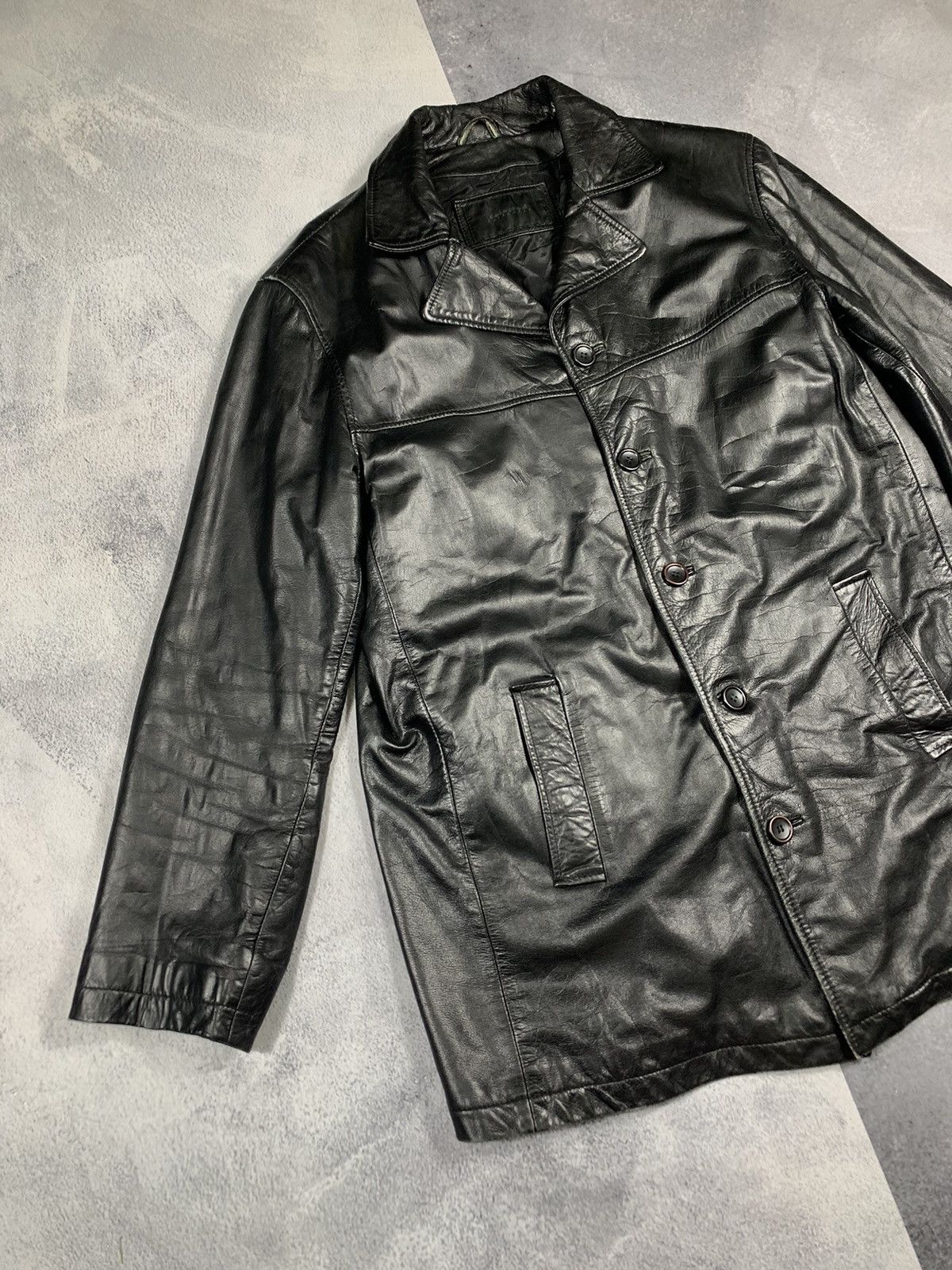 Leather × Vintage Vintage 90s Opium Elongated Leather blazer Jacket Coat Size US L / EU 52-54 / 3 - 2 Thumbnail