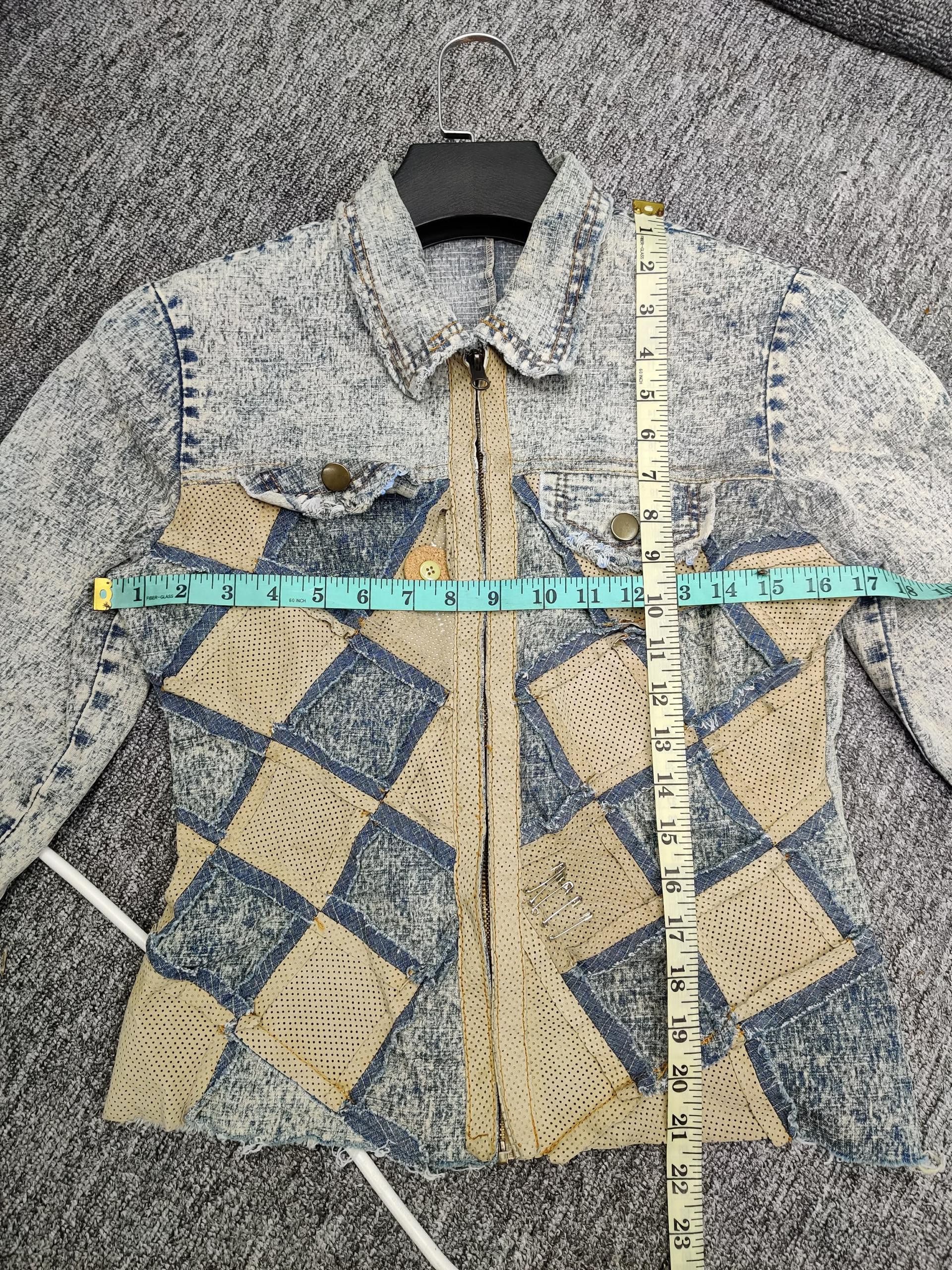 Vintage Vintage Acid Wash Checkerboard Patchwork Denim Jacket Size US S / EU 44-46 / 1 - 11 Thumbnail