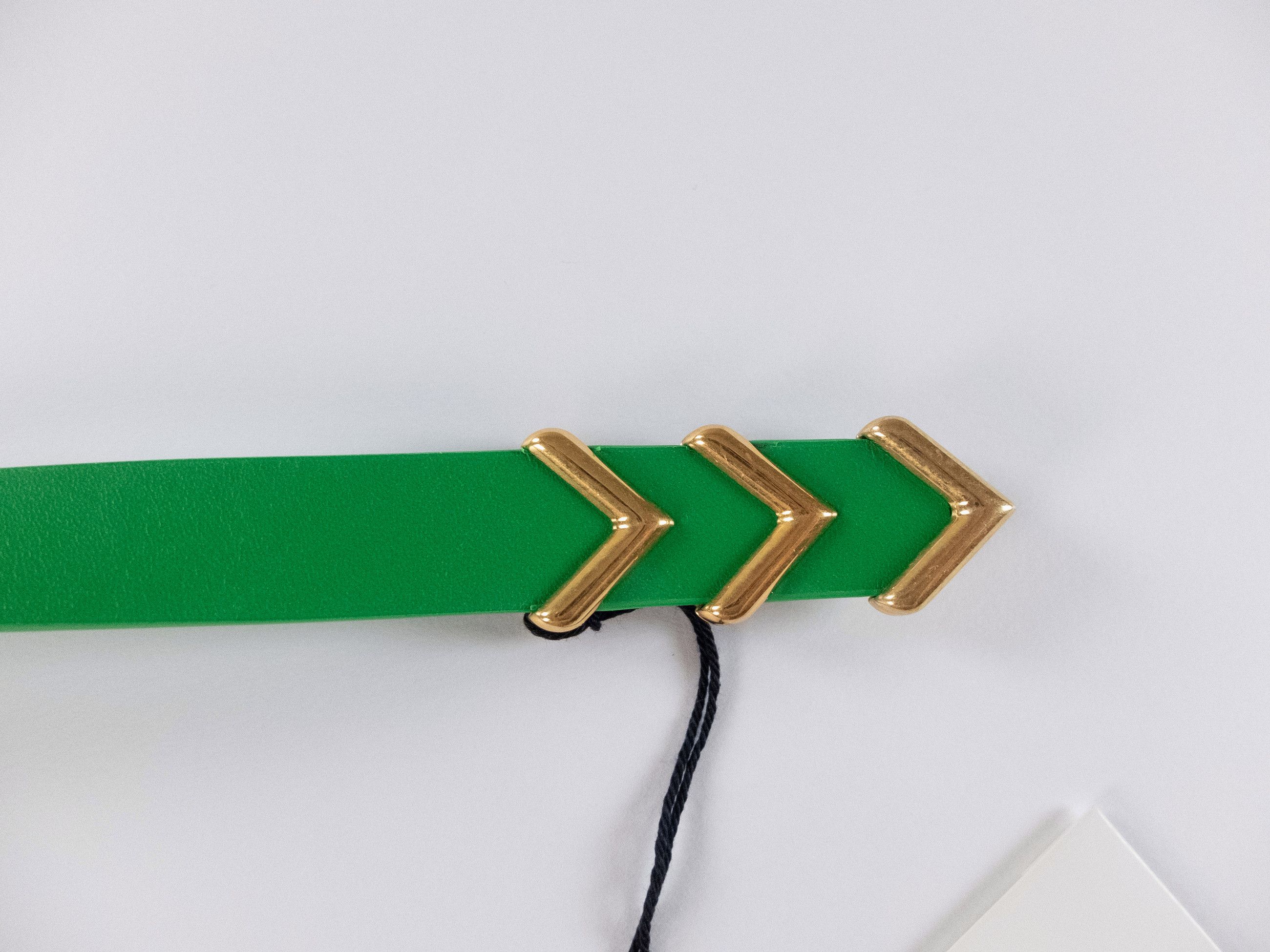 Bottega Veneta BOTTEGA VENETA green & gold chevron leather belt 80 Size ONE SIZE - 7 Thumbnail