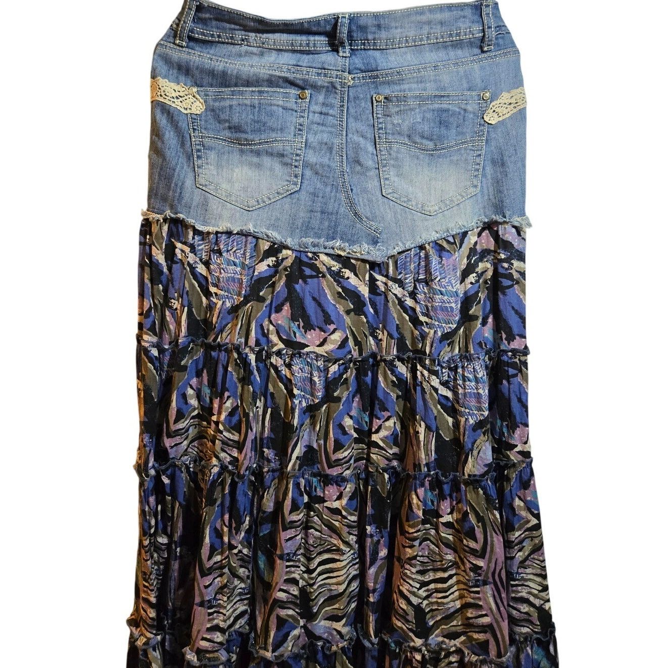 Other Hot Kiss Denim Boho Maxi Skirt Size 10 Size 32" / US 10 / IT 46 - 6 Thumbnail
