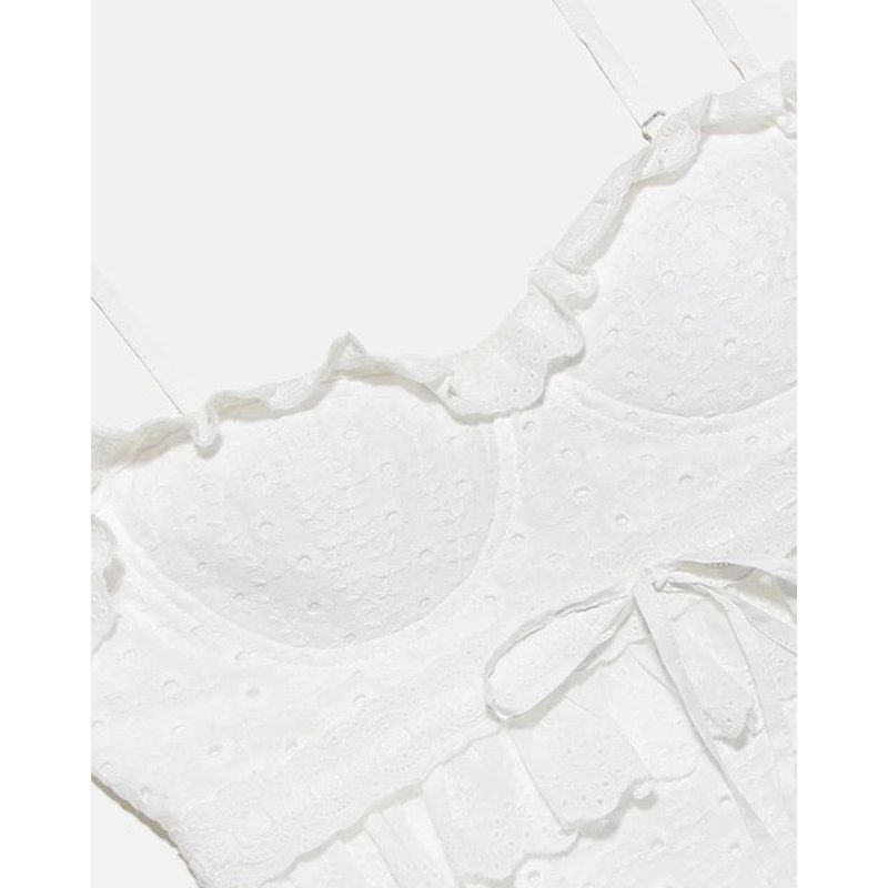 Other Commense White Cup Detail Layered Ruffle Eyelet Long Dress Size M / US 6-8 / IT 42-44 - 3 Thumbnail
