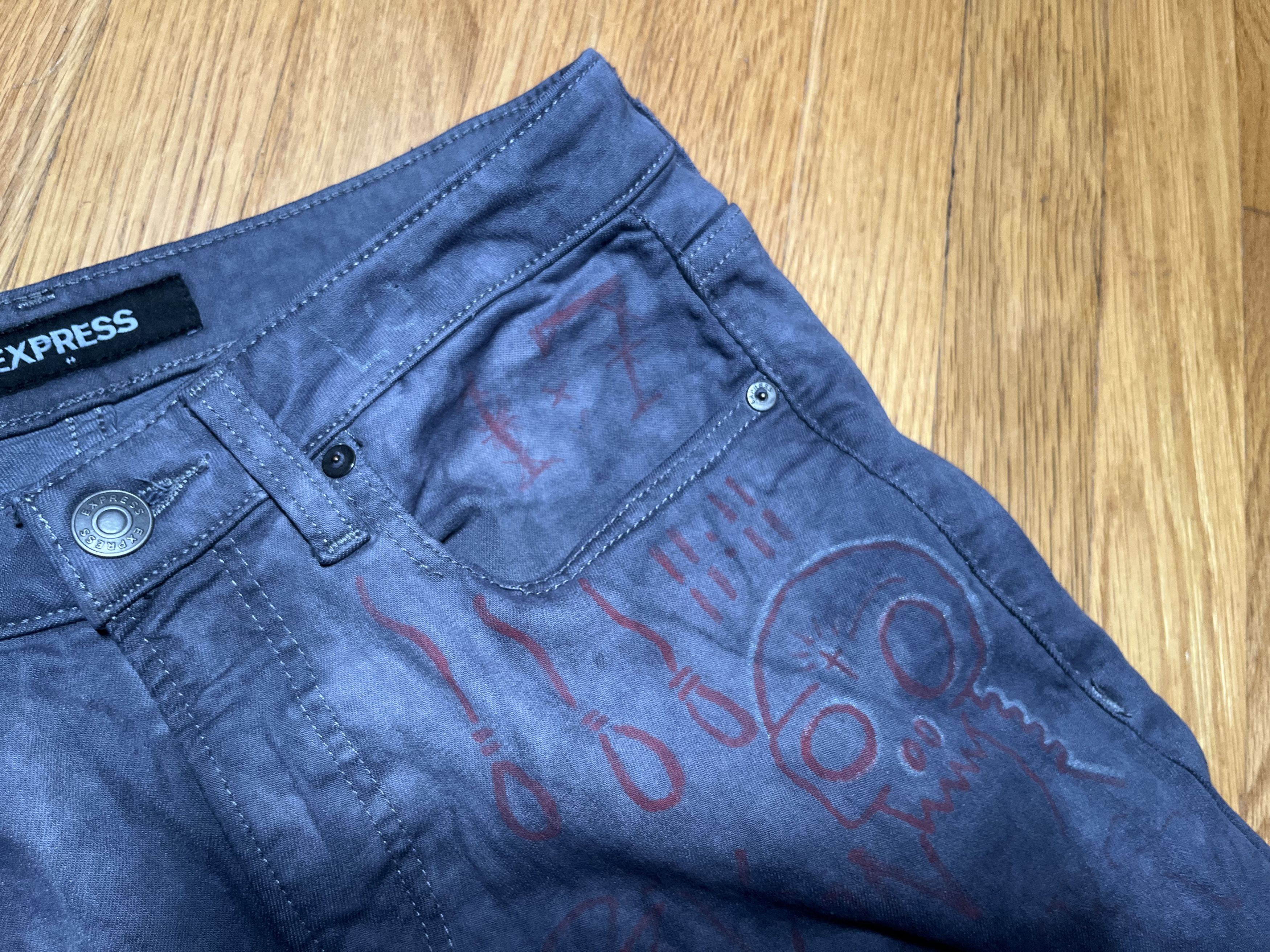 Express 31x30 DIY Slim Fit Punk Jeans - Express Stretch Denim Size US 31 - 10 Thumbnail