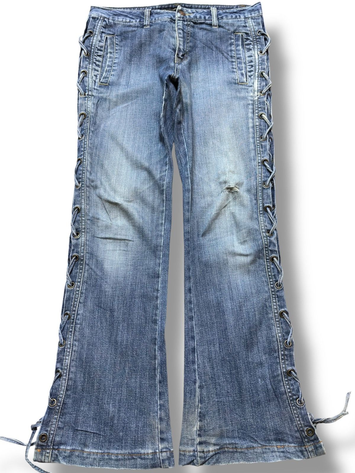 Tornado Mart Vintage Oririn Flare Bootcut Lace Up Women Denim Size US 31 - 1 Thumbnail