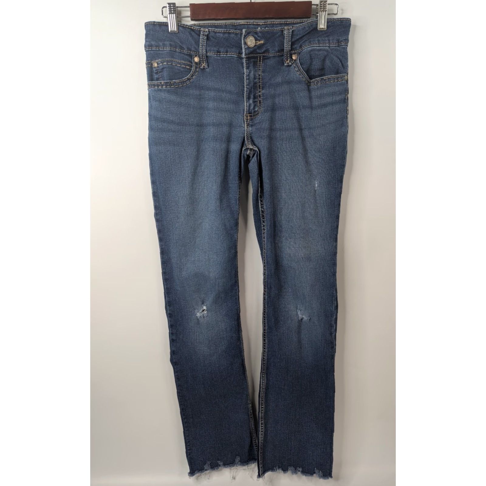 Wrangler Wrangler Jeans Women's Bootcut Denim Blue 7/8 Distressed Raw Hem Size 28" / US 6 / IT 42 - 4 Thumbnail