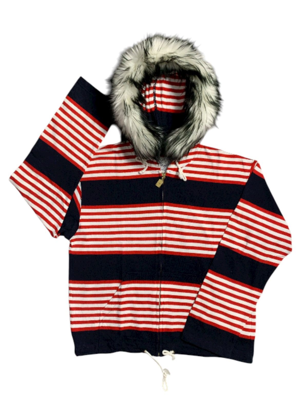 JUNKO SHIMADA PART 2 STRIPED FUR ZIP HOODIE JUN ISSEY STYLE