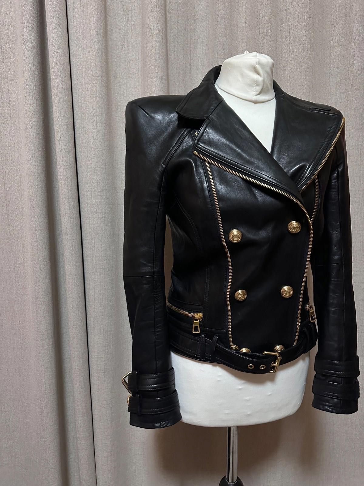 Balmain × H&M BALMAIN for H&M Women Black Leather Biker Jacket US8 EU38 Size M / US 6-8 / IT 42-44 - 3 Thumbnail