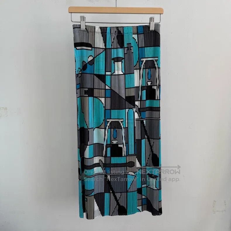 Issey Miyake Issey Miyake size:5 Blue Midi Skirt Size 22" - 2 Thumbnail