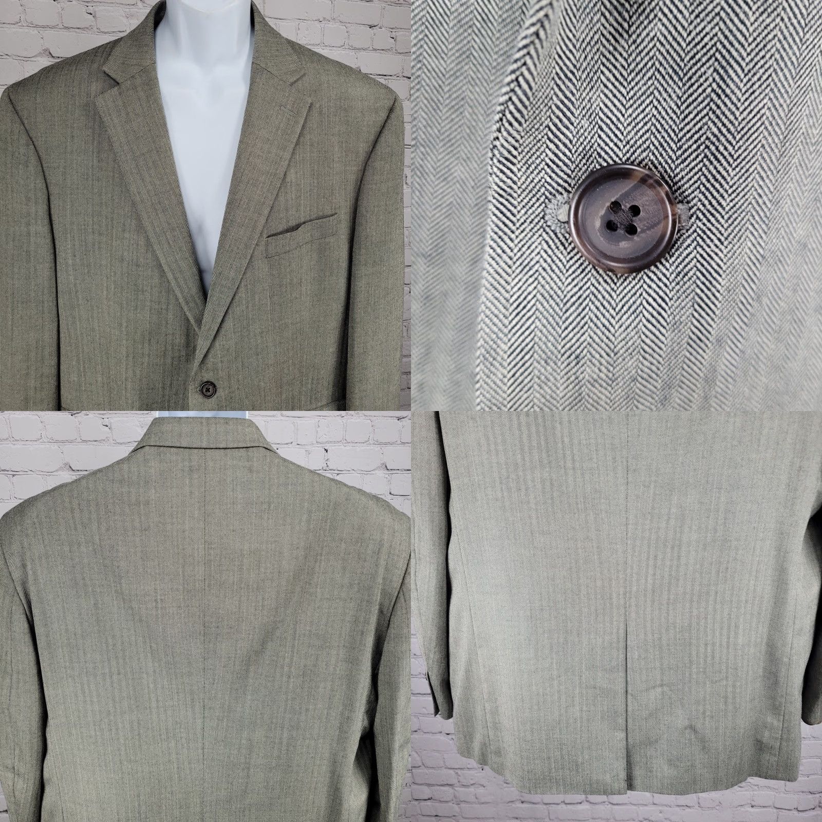 Ralph Lauren Lauren Ralph Lauren Black Grey Silk Wool Herringbone 2-Button Blazer Sport Coat Men 48 Regular Mens Size 48R - 8 Thumbnail