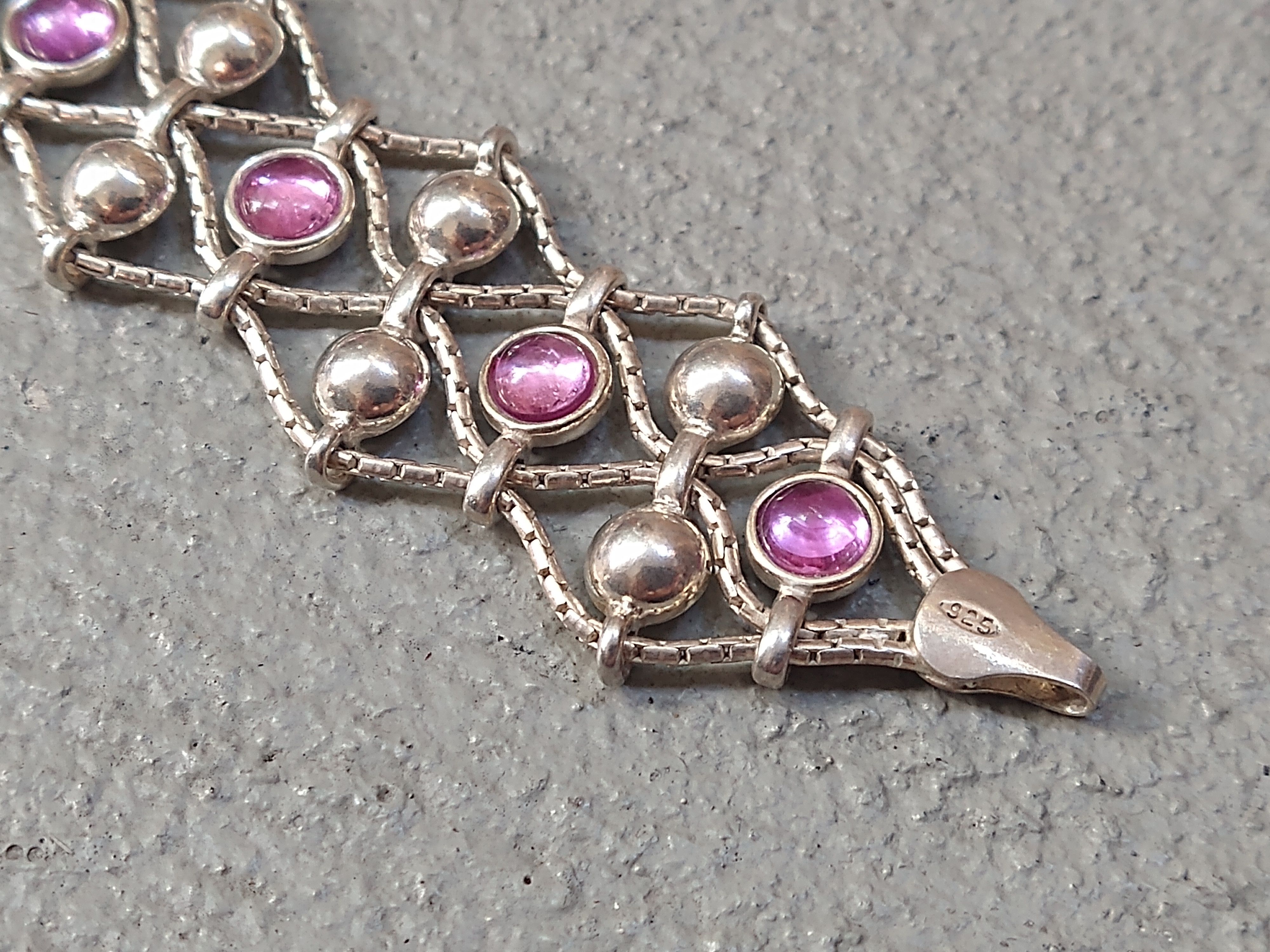 Jewelry × Vintage Vintage Sterling Silver Bracelet Pink Glass Chain Italy Y2K Size ONE SIZE - 10 Thumbnail